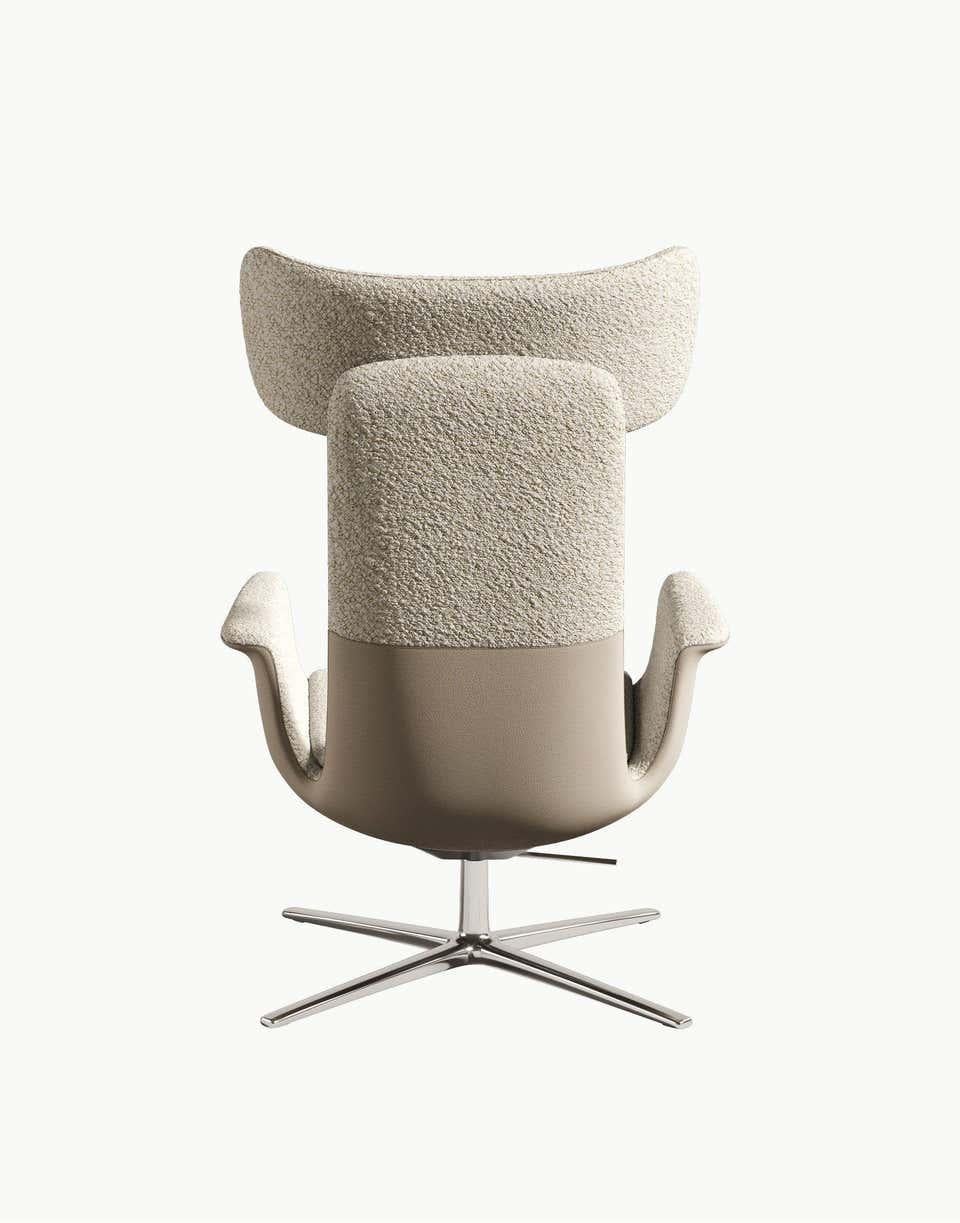 Hand-Crafted White Odyssey Armchair Adjustable Headrest Leather & Fabric Finish For Sale