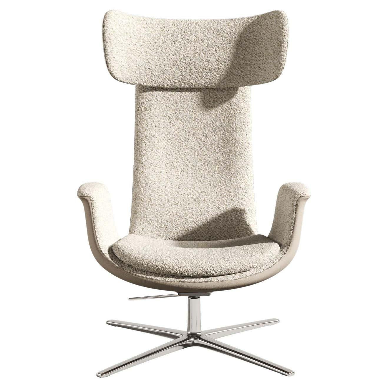 White Odyssey Armchair Adjustable Headrest Leather & Fabric Finish For Sale