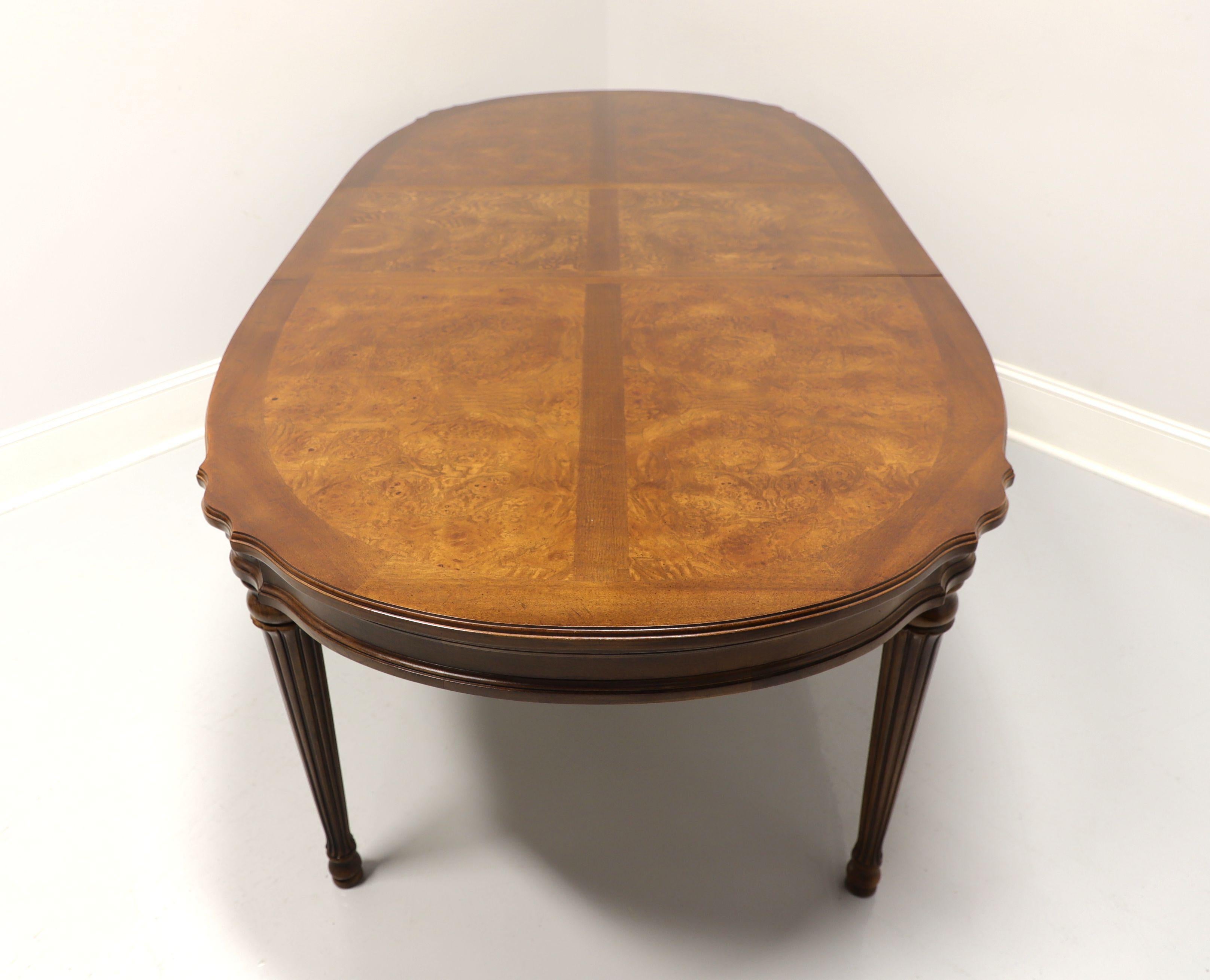 WHITE of Mebane Banded Inlaid Burl Elm French Provincial Oval Dining Table In Good Condition In Charlotte, NC