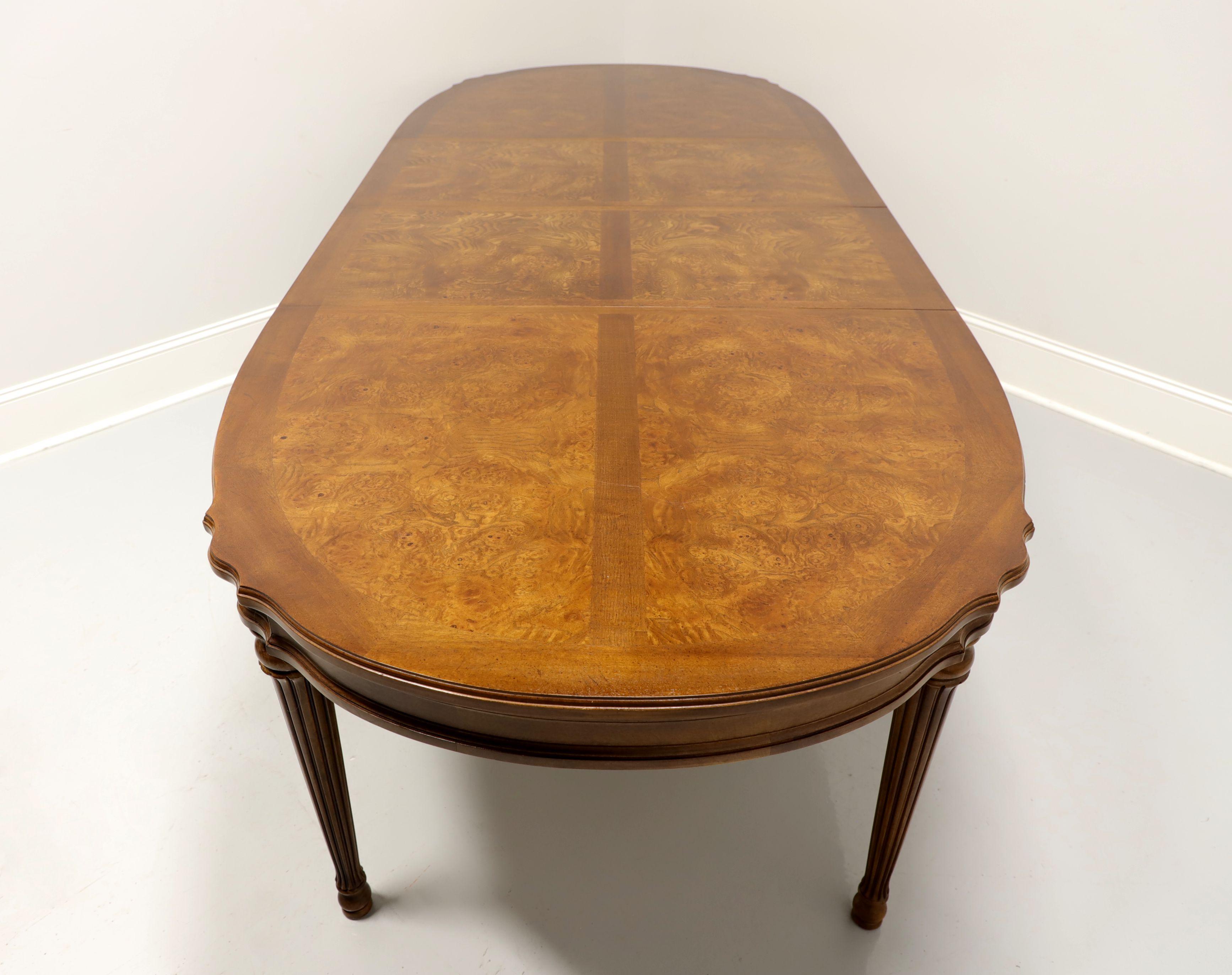 Metal WHITE of Mebane Banded Inlaid Burl Elm French Provincial Oval Dining Table
