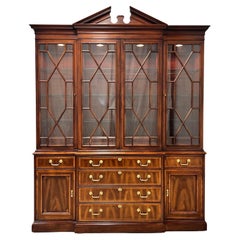 Used WHITE OF MEBANE Inlaid Banded Mahogany Chippendale Breakfront China Cabinet