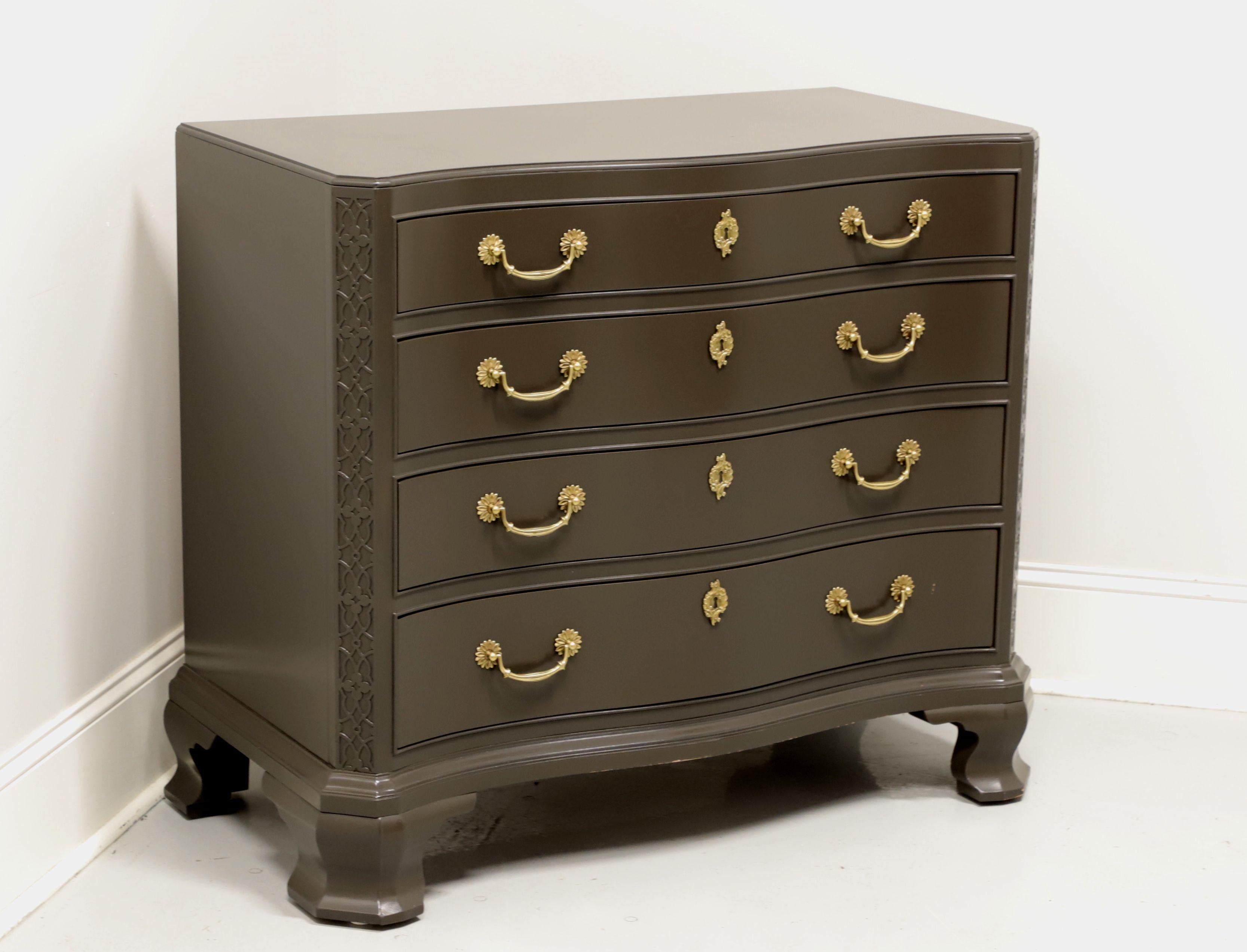 WHITE OF MEBANE Mahogany Chippendale Serpentine Gray Painted Bachelor Chest For Sale 5
