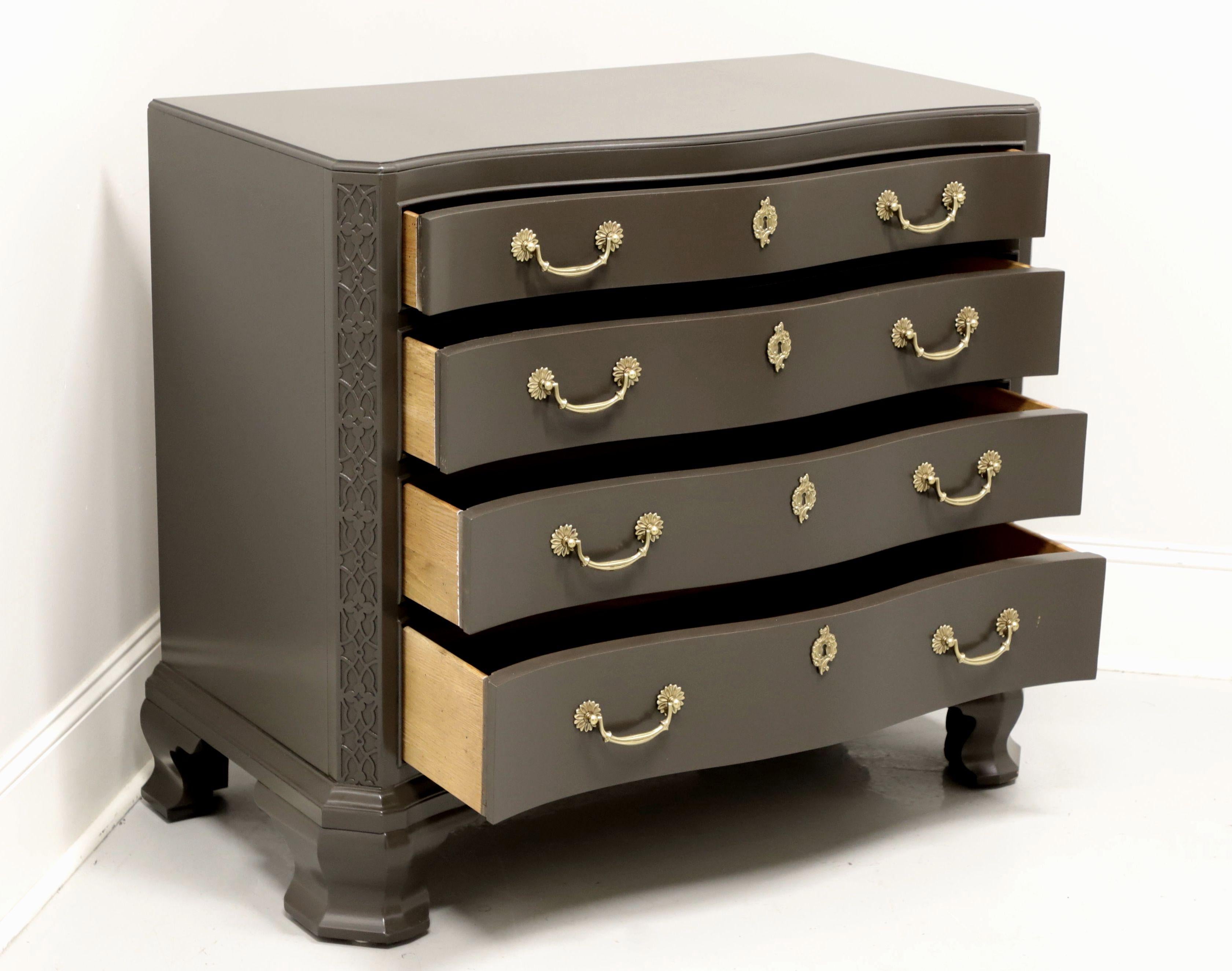 20th Century WHITE OF MEBANE Mahogany Chippendale Serpentine Gray Painted Bachelor Chest For Sale