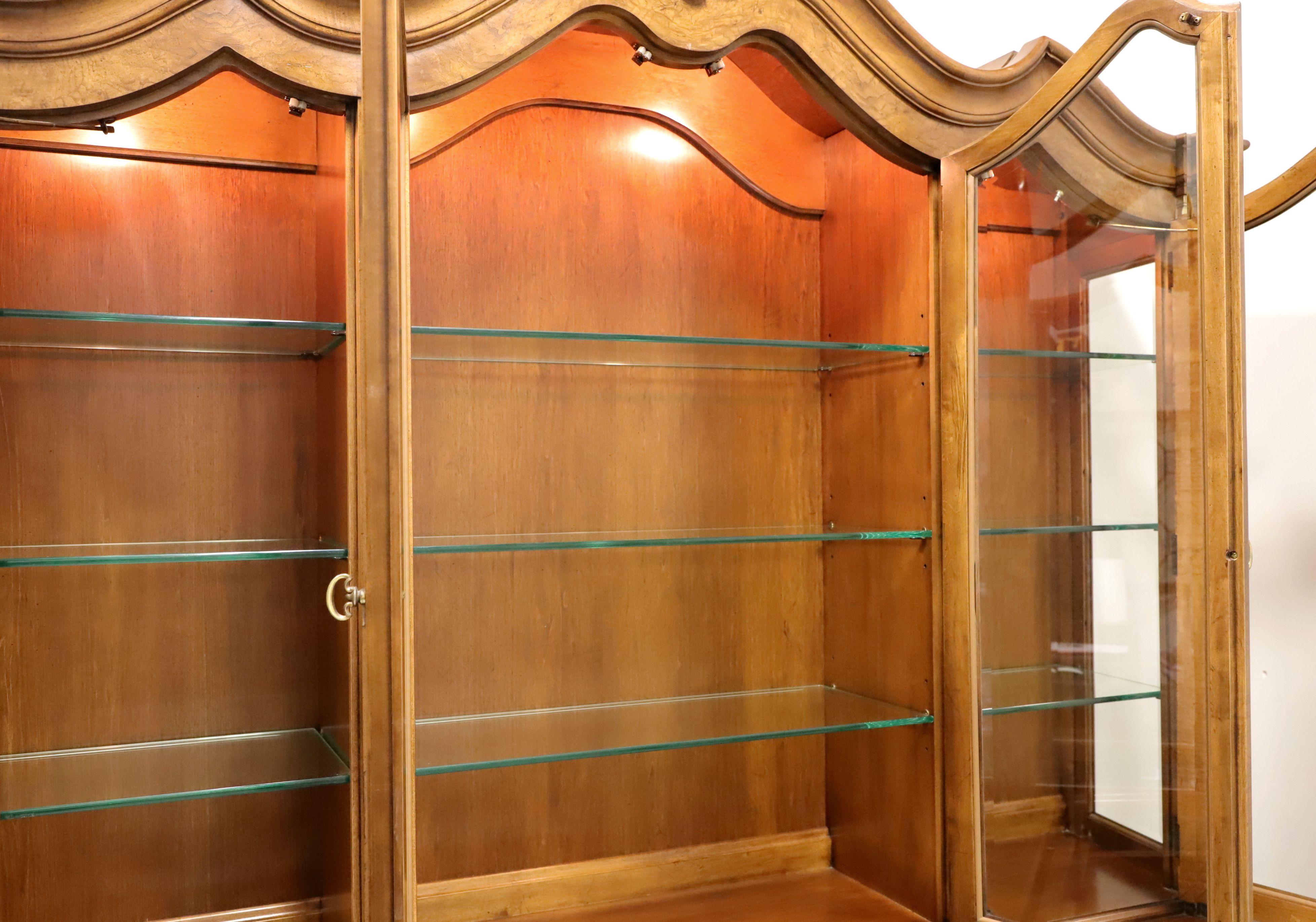 Brass WHITE OF MEBANE Monumental Burl Walnut French Provincial China Cabinet