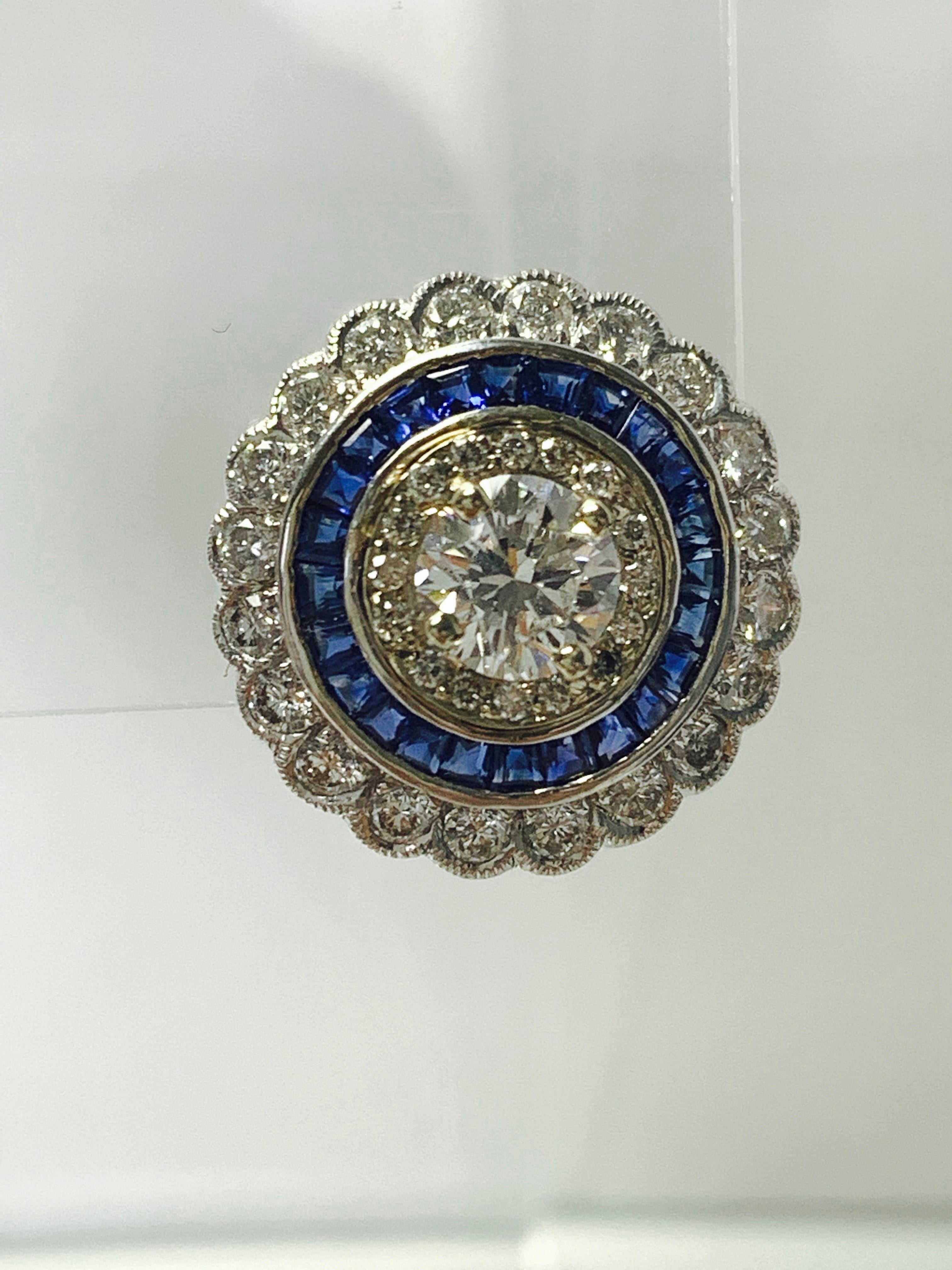 White Old European Cut Diamond and Blue Sapphire Stud Earrings in 18 Karat Gold For Sale 3
