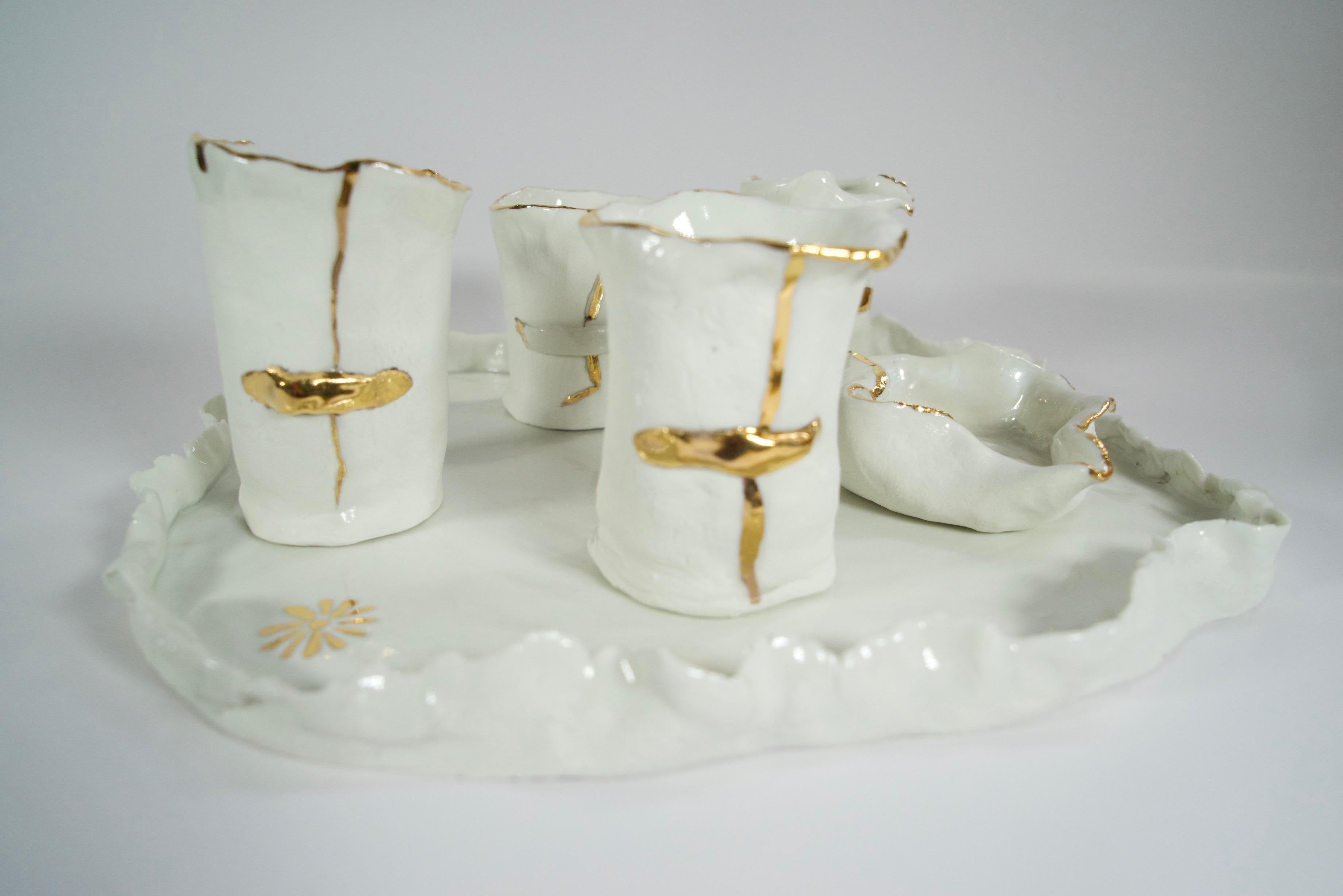 White on Gold Coffee Set by artist- designer Hania Jneid In New Condition For Sale In BARCELONA, ES