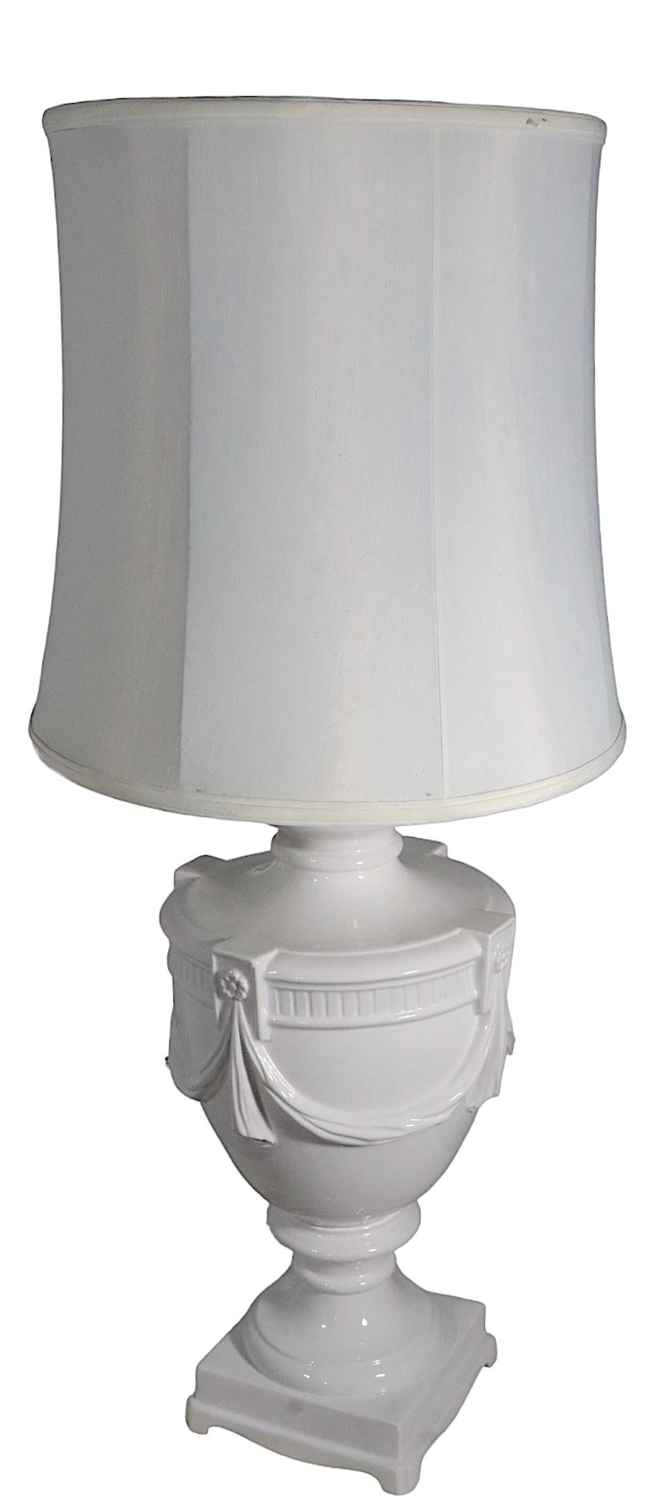 Italian White on White Ceramic Urn Form Table Lamp Made in Italy, circa, 1950s-1970s For Sale