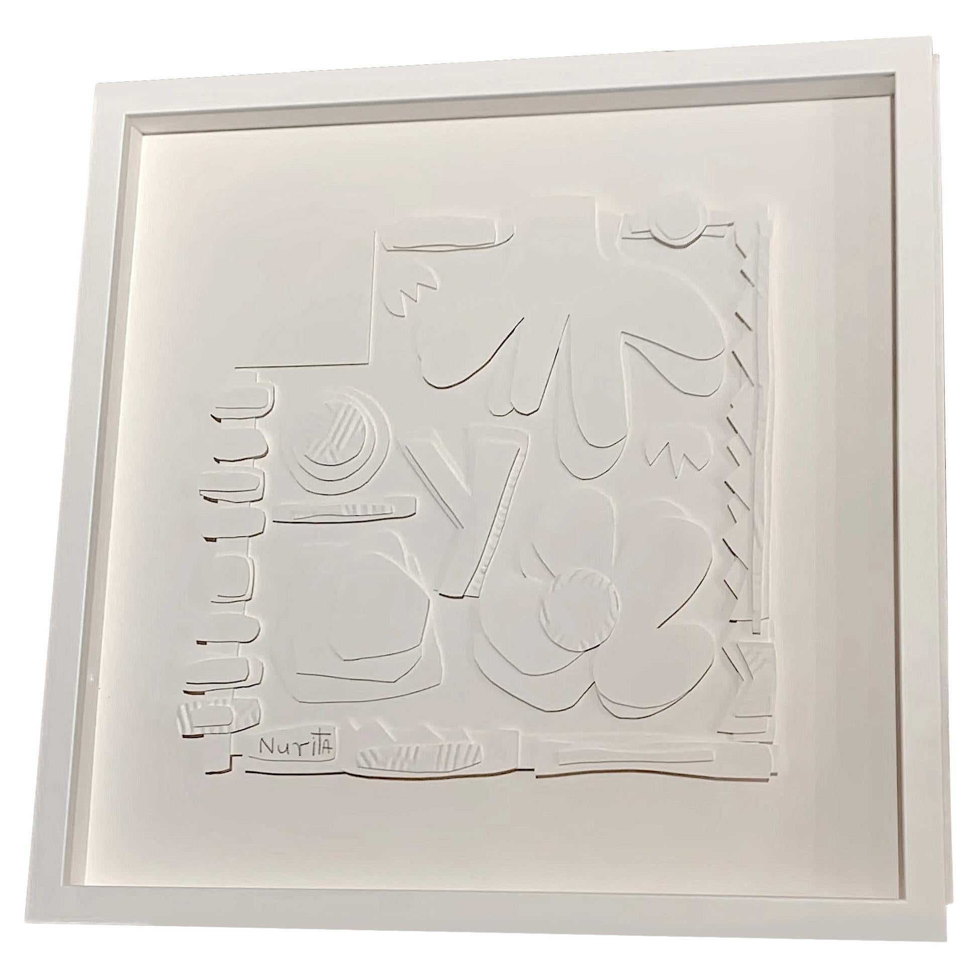 White On White Paper Cuts Collage von Nurit Amdur, Vereinigte Staaten, Contemporary