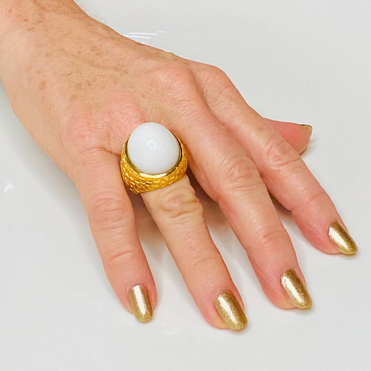 White Onyx Chiselled Cocktail Ring For Sale 6