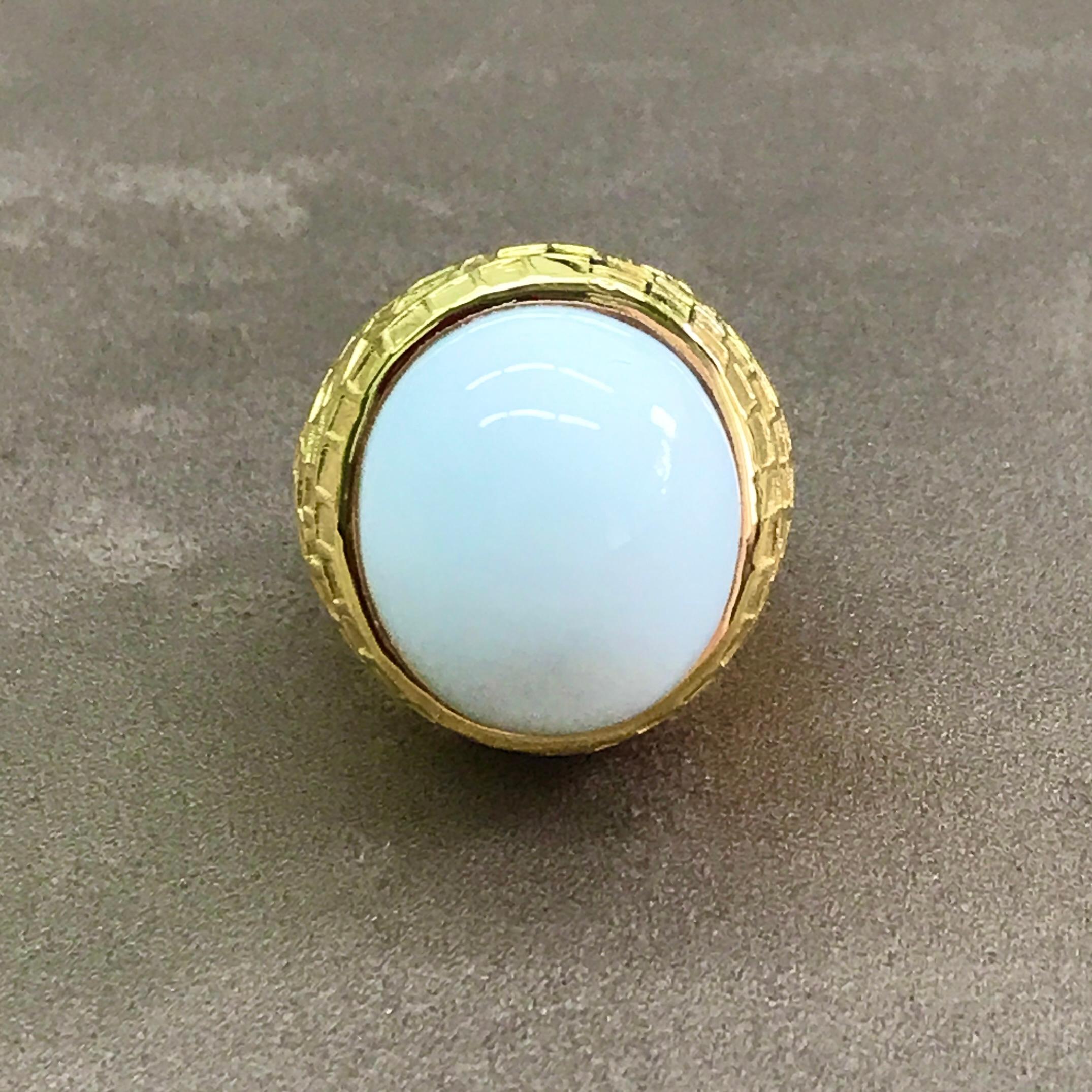 Cabochon White Onyx Chiselled Cocktail Ring For Sale