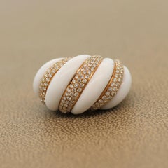 White Onyx Diamond Gold Cocktail Ring