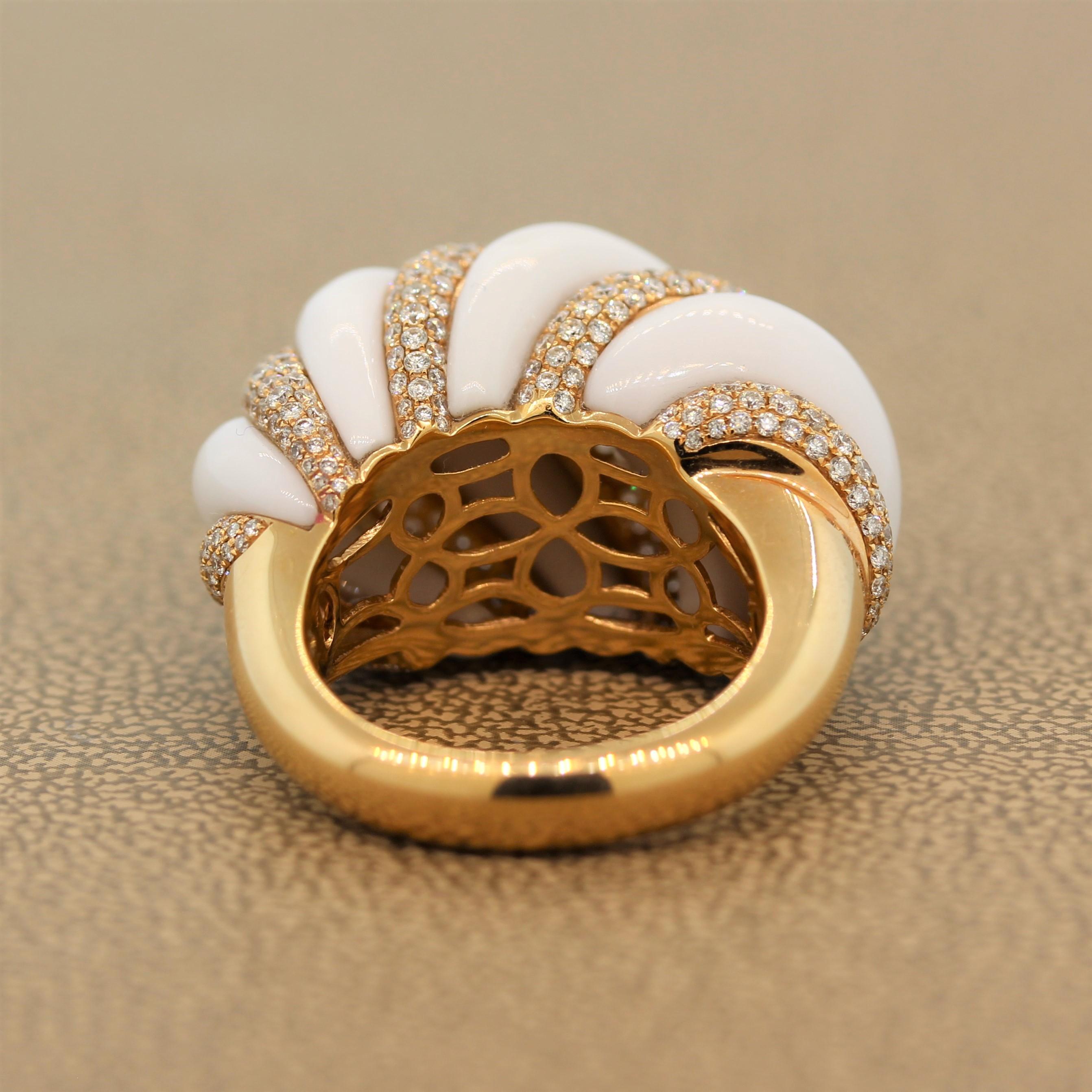 White Onyx Diamond Gold Cocktail Ring For Sale 1