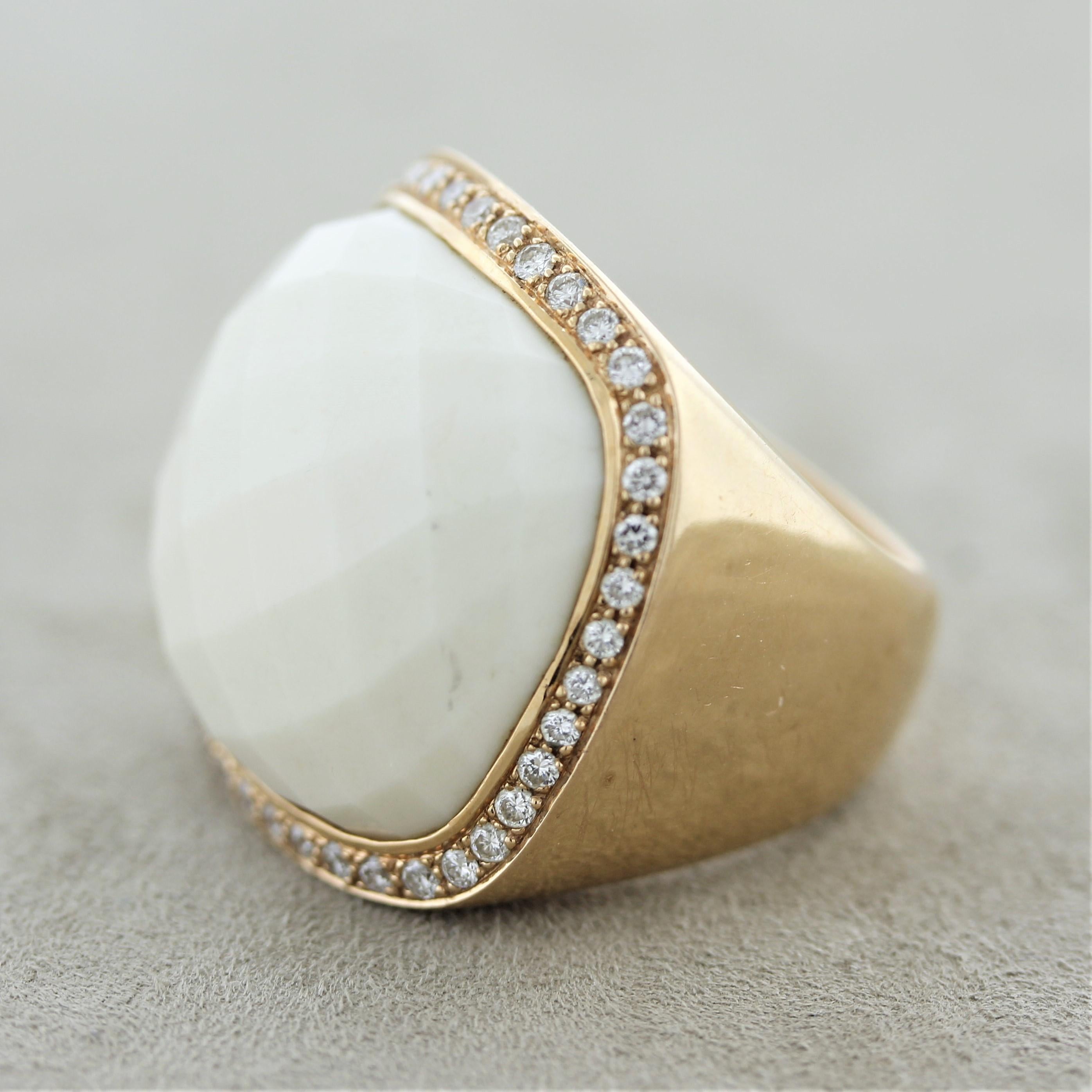 Women's White-Onyx Diamond Gold Cocktail Ring For Sale