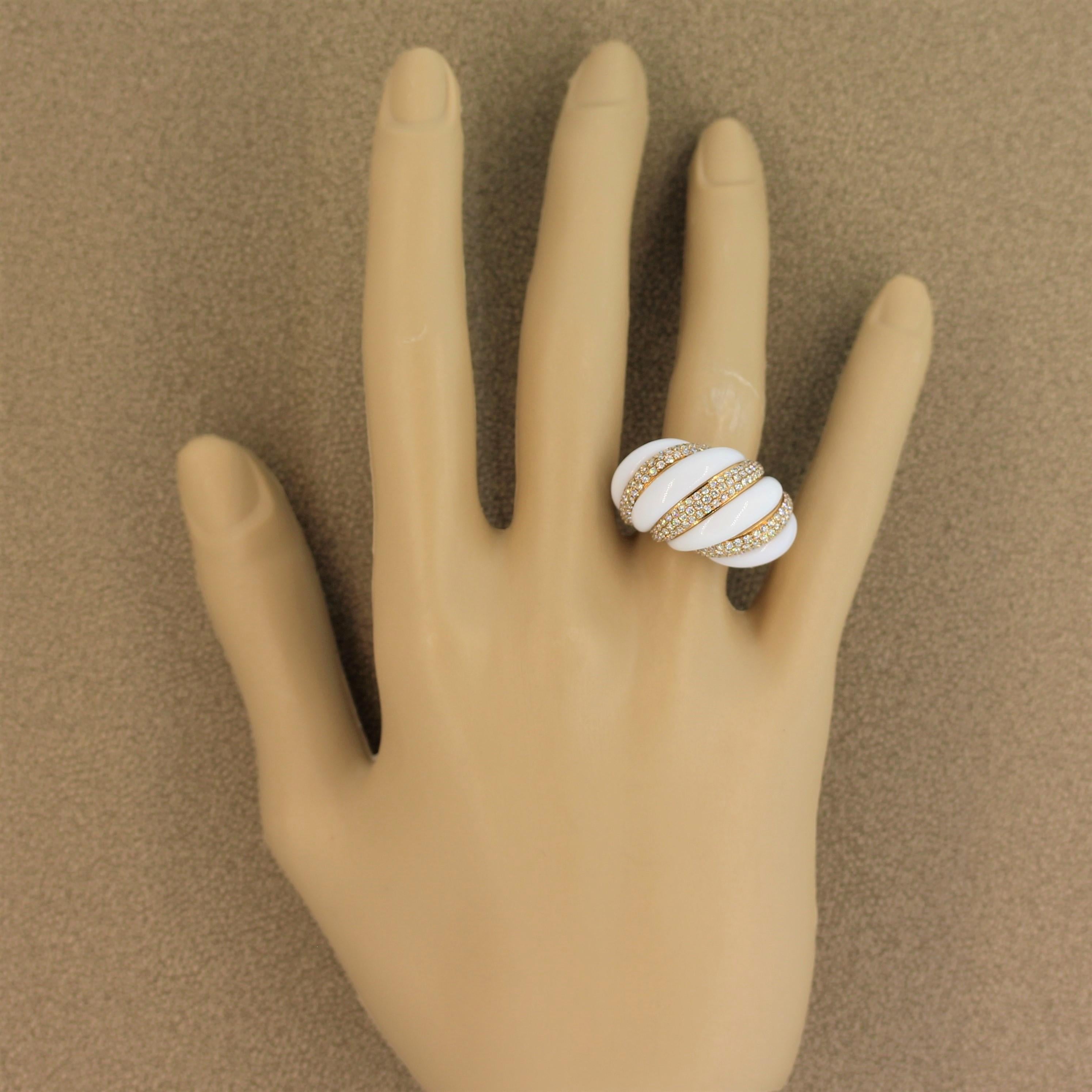 White Onyx Diamond Gold Cocktail Ring For Sale 2