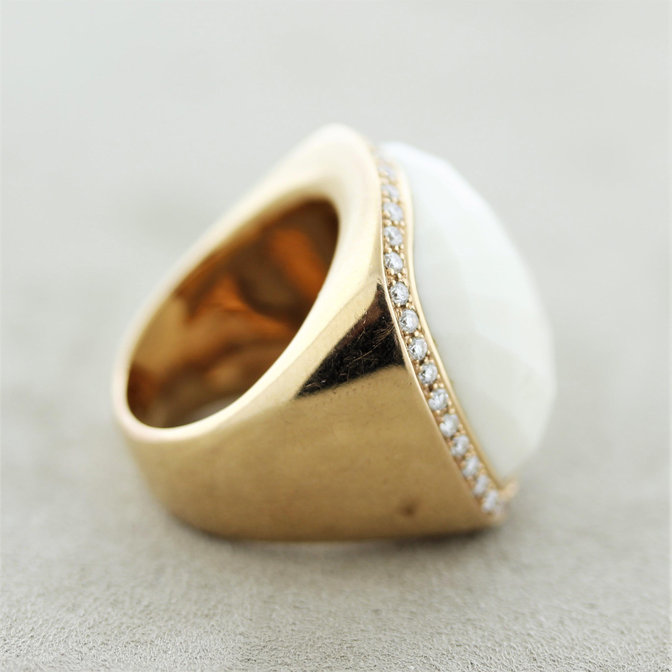White-Onyx Diamond Gold Cocktail Ring For Sale 1