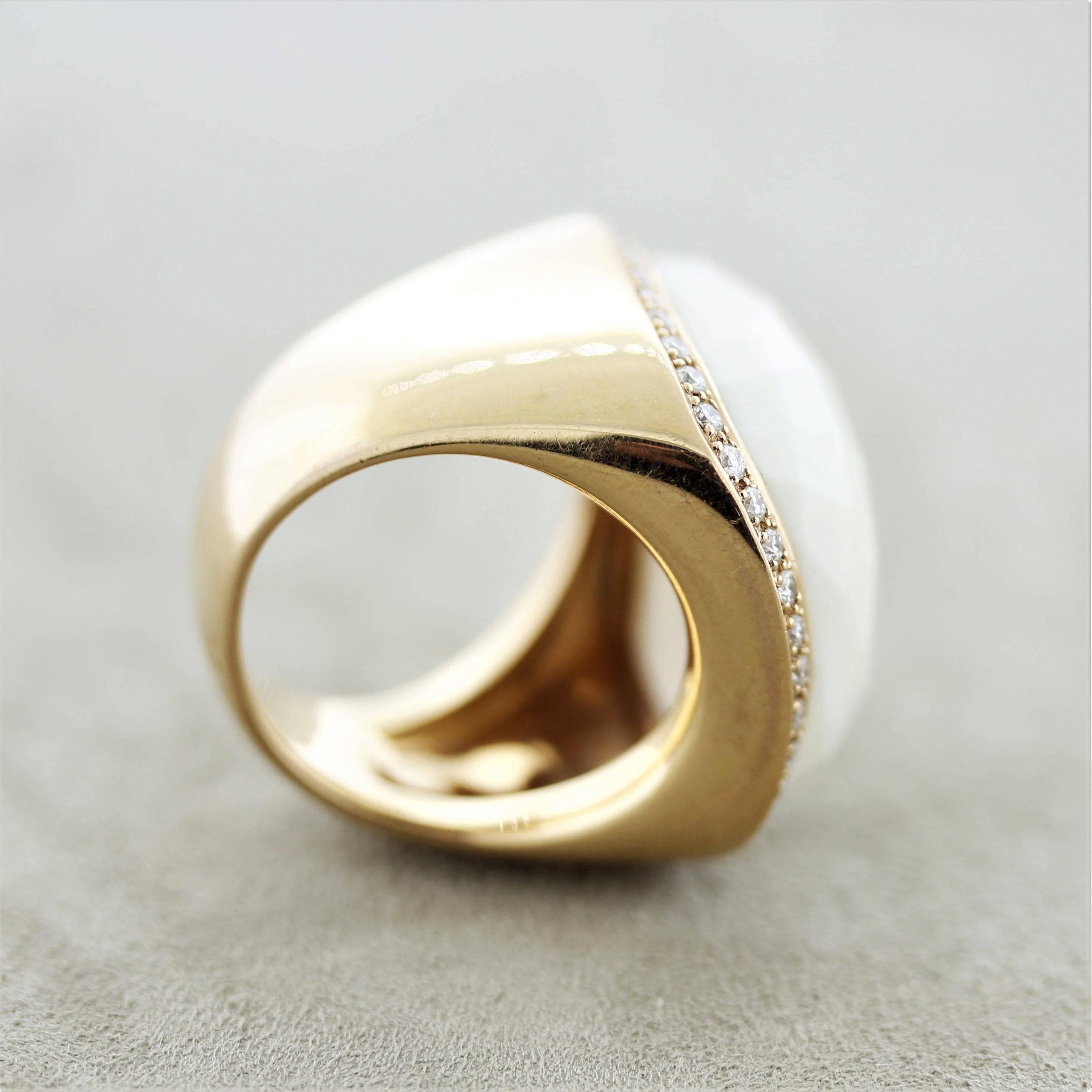 White-Onyx Diamond Gold Cocktail Ring For Sale 2