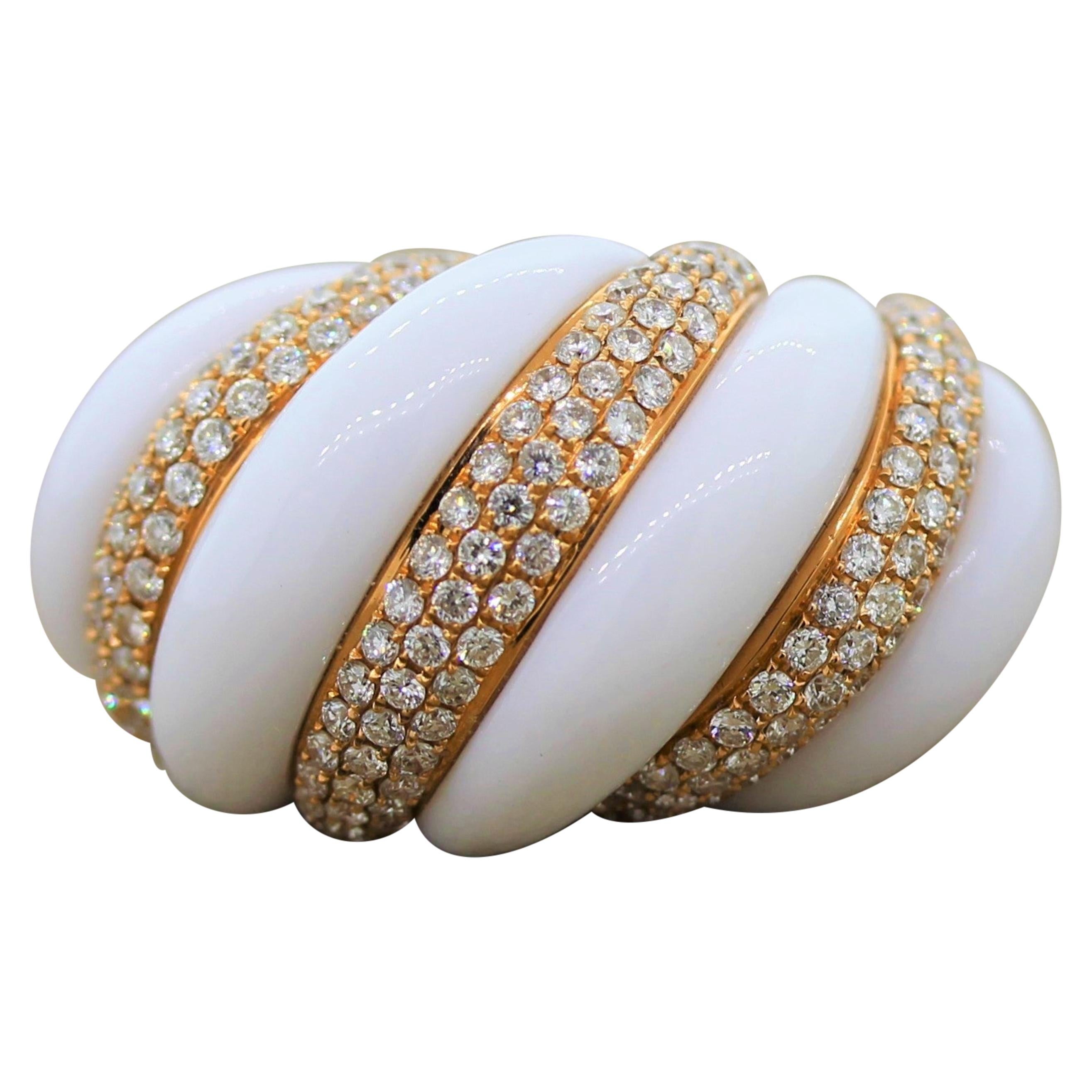 White Onyx Diamond Gold Cocktail Ring For Sale