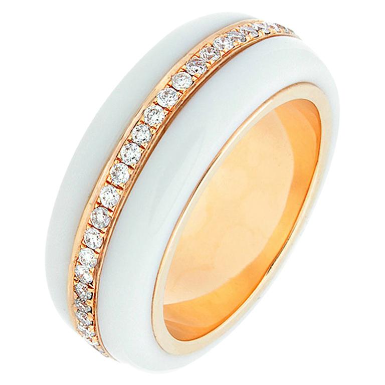 White Onyx Diamond Gold Eternity Band Ring