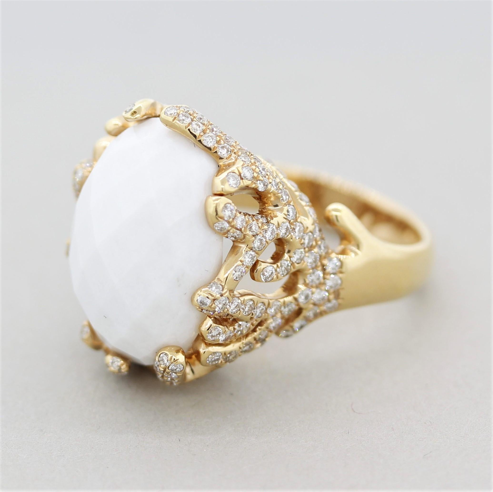 Rose Cut White Onyx Diamond Gold Ring For Sale
