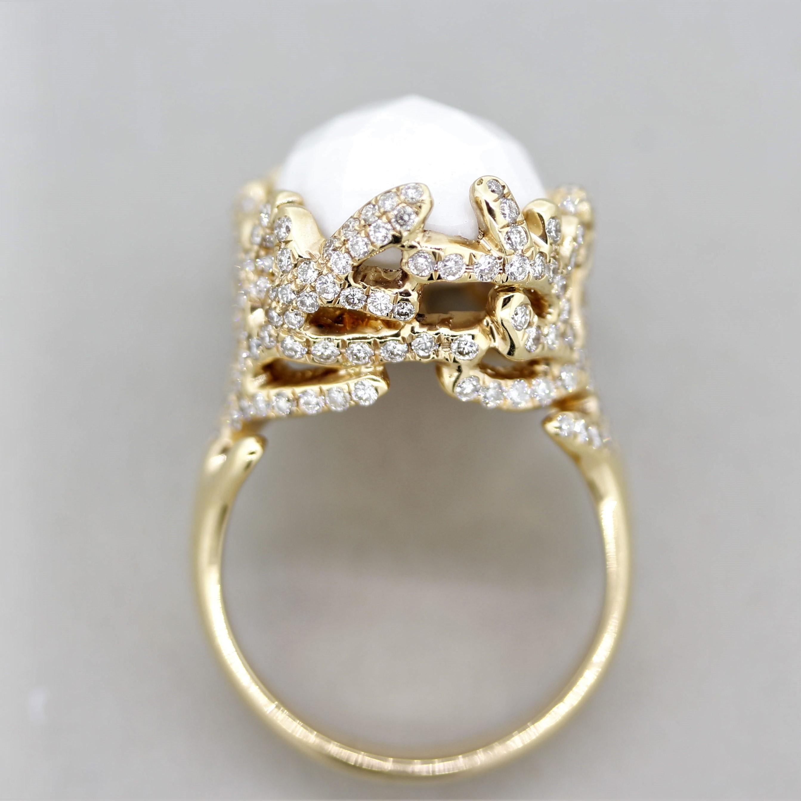 White Onyx Diamond Gold Ring For Sale 1
