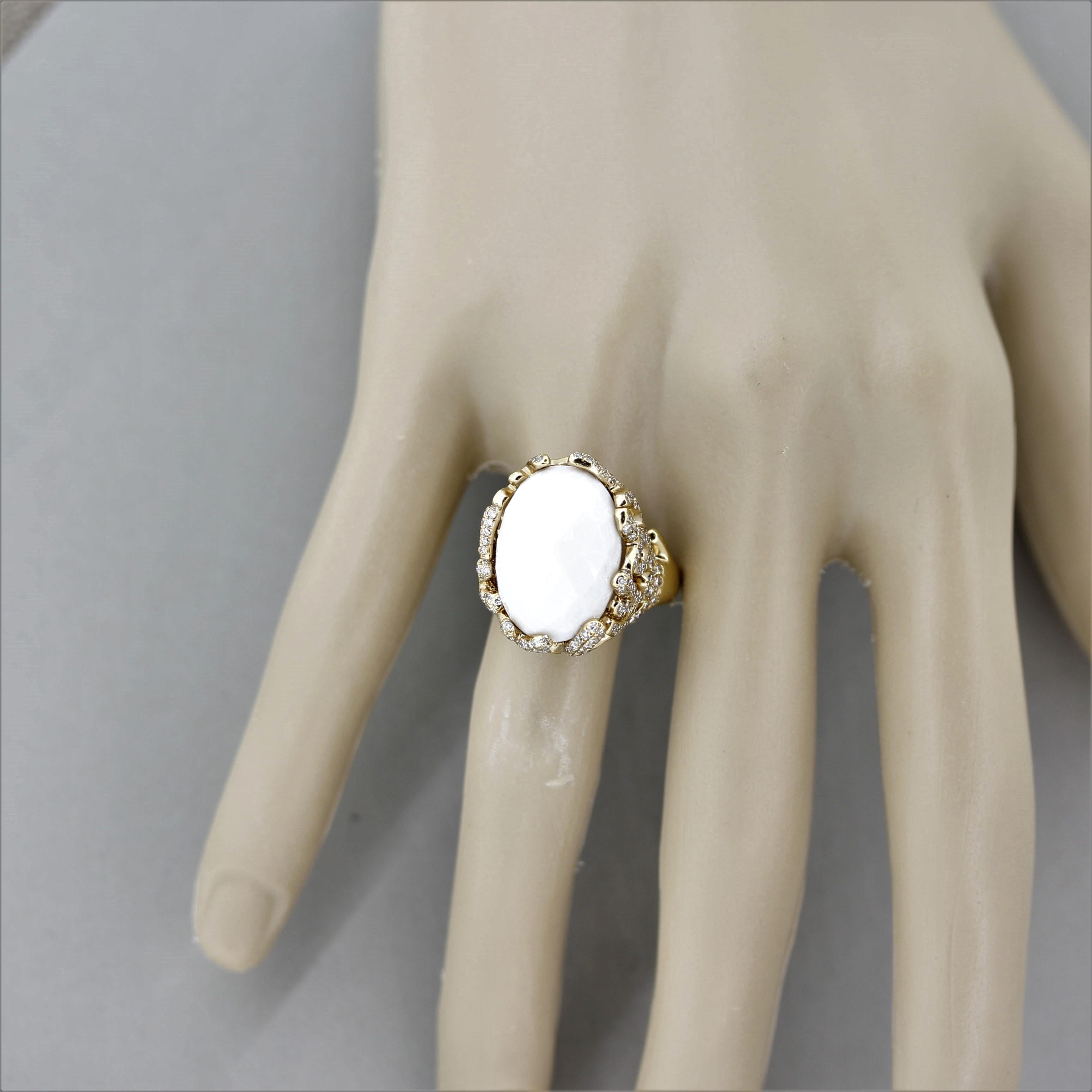 White Onyx Diamond Gold Ring For Sale 2