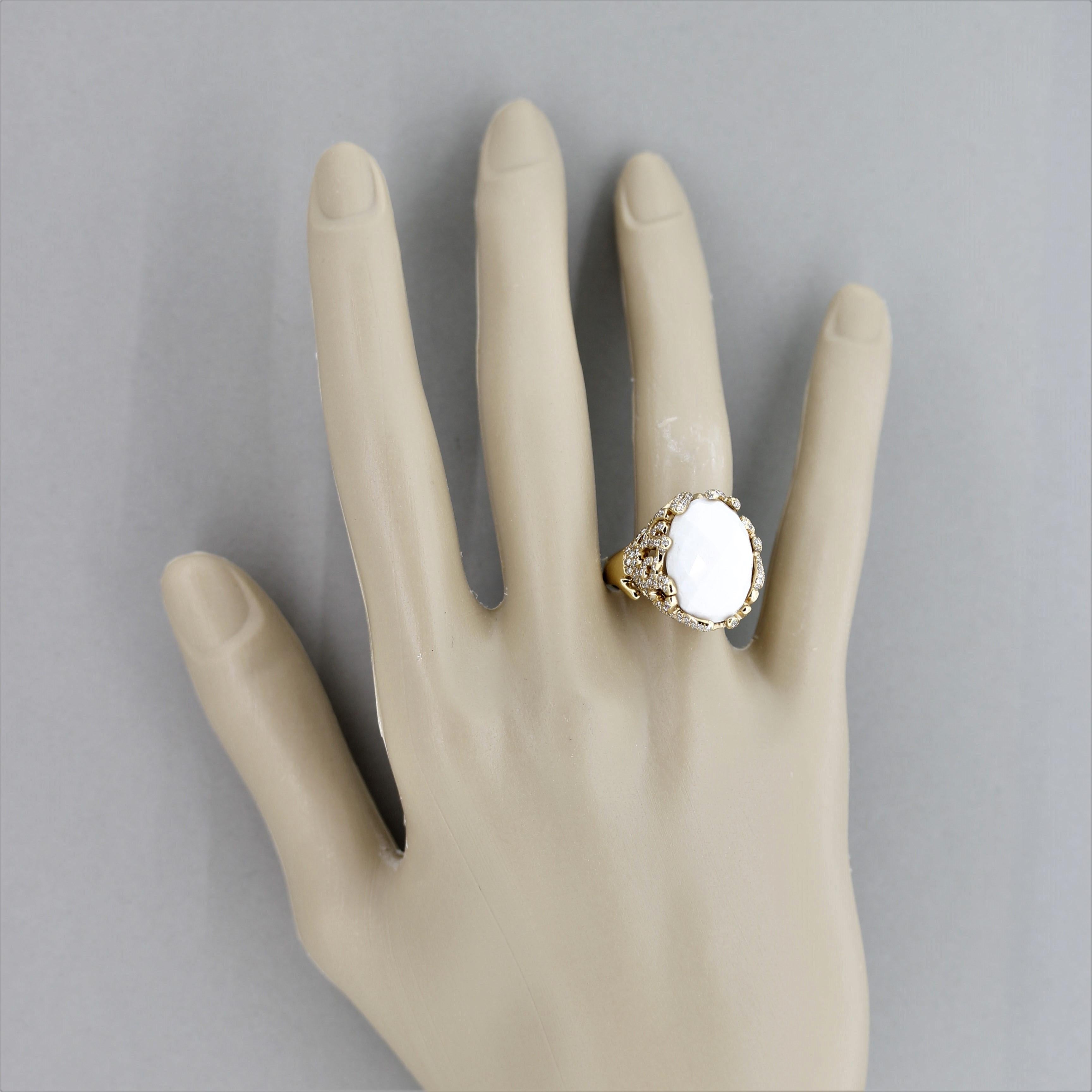 White Onyx Diamond Gold Ring For Sale 3