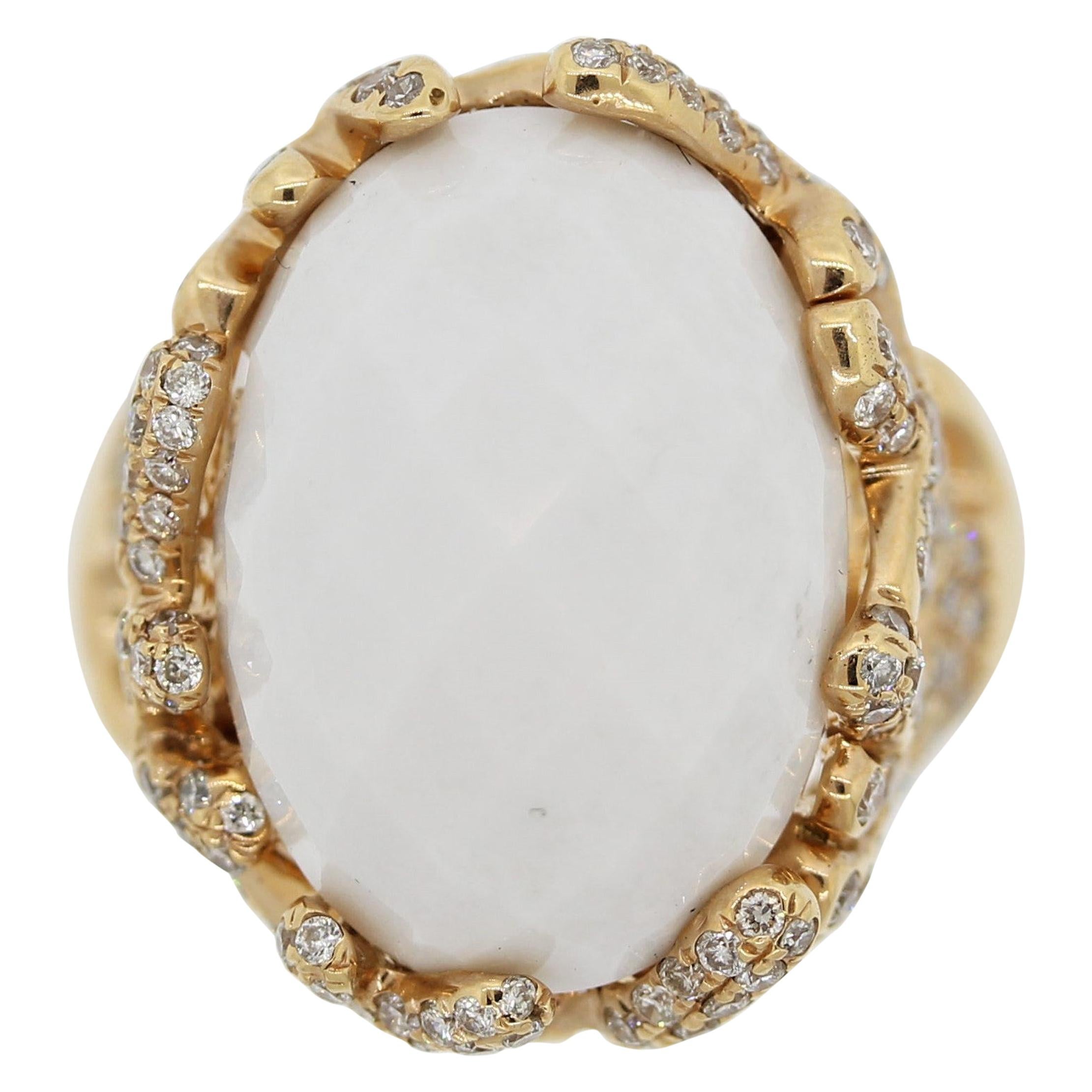 White Onyx Diamond Gold Ring For Sale