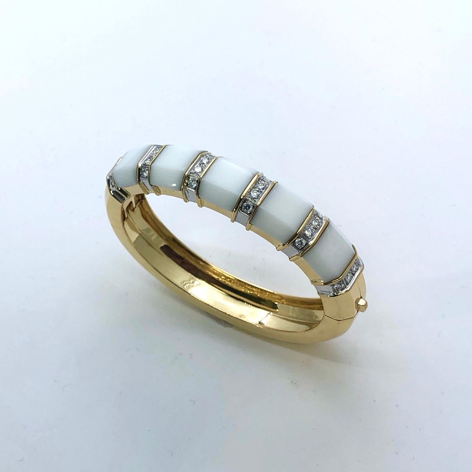 White Onyx, Gold and Diamond Bangle 2