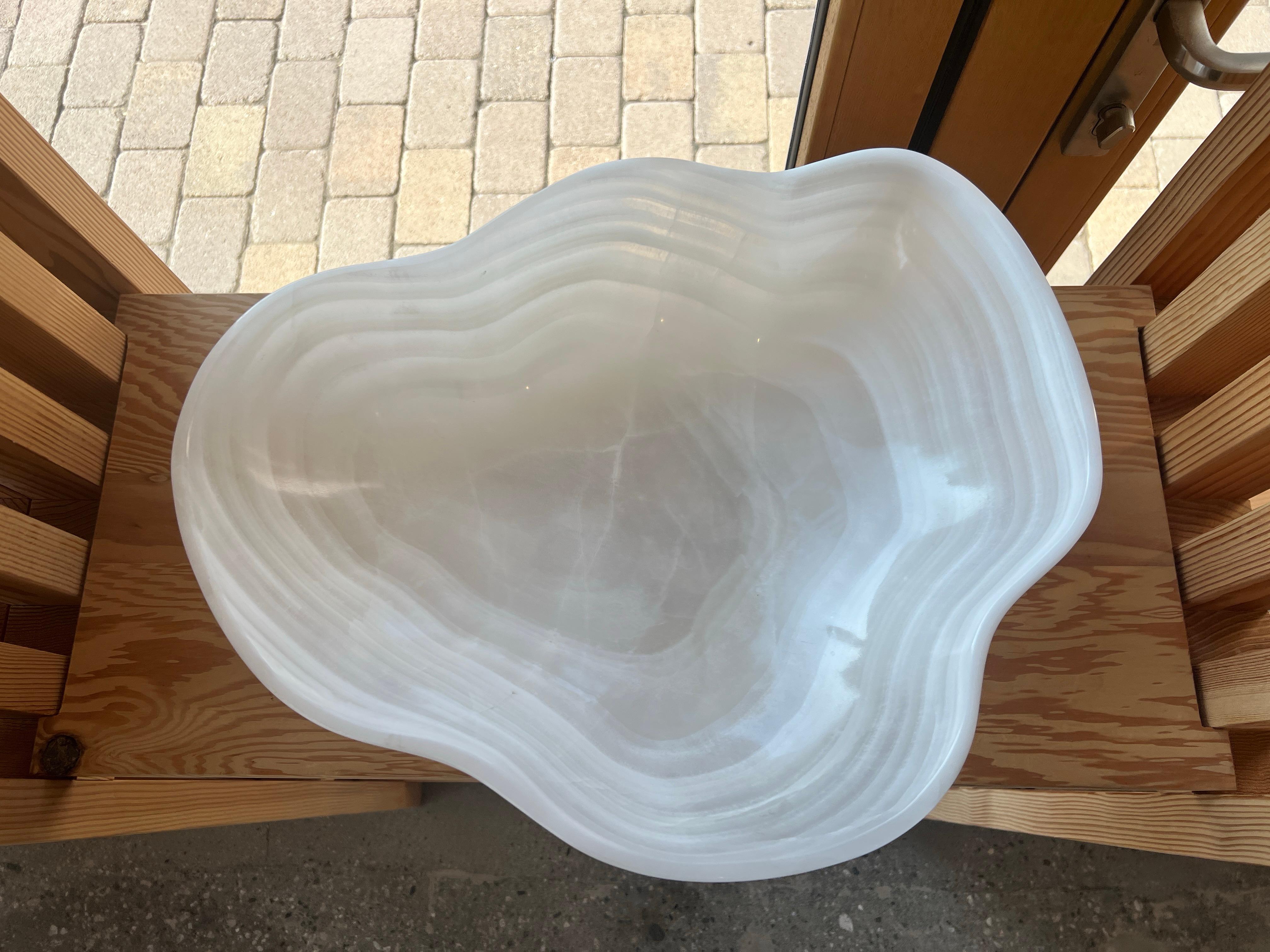 Contemporary White Onyx Hand-Carved Hand-Polished Bowl For Sale