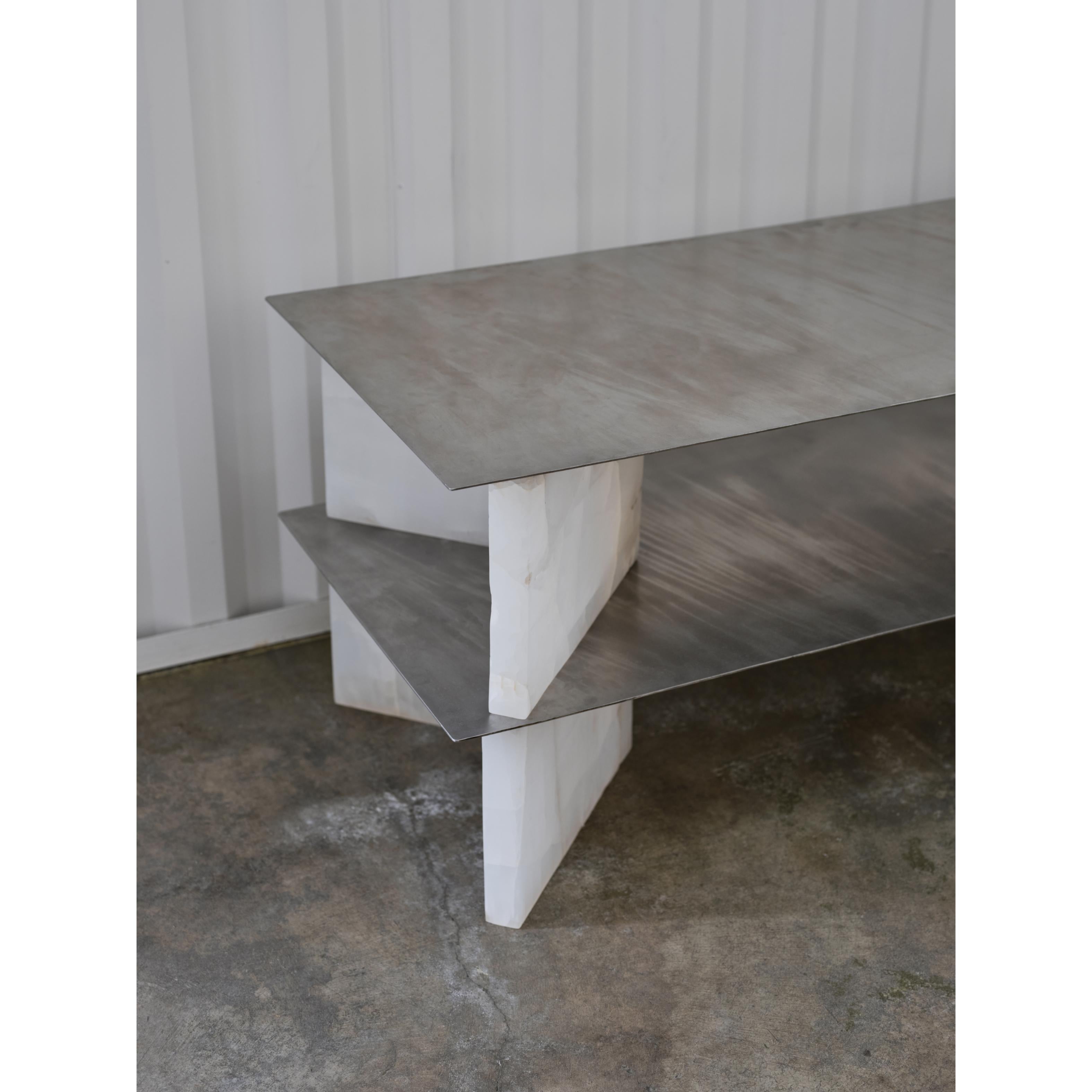 Stainless Steel White Onyx Low Console by Studiopepe For Sale