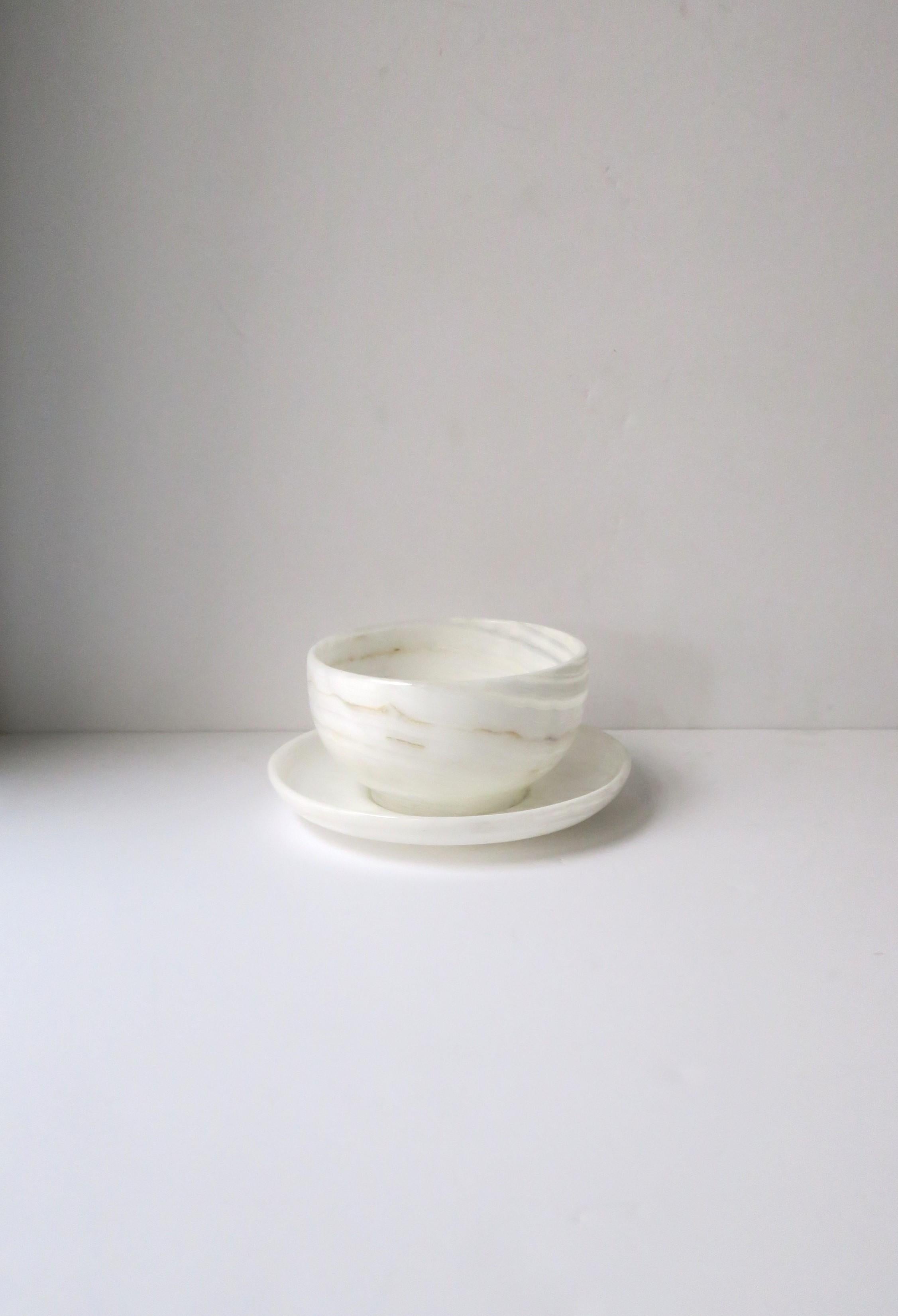 Minimalist White Onyx Marble Bowl and Saucer