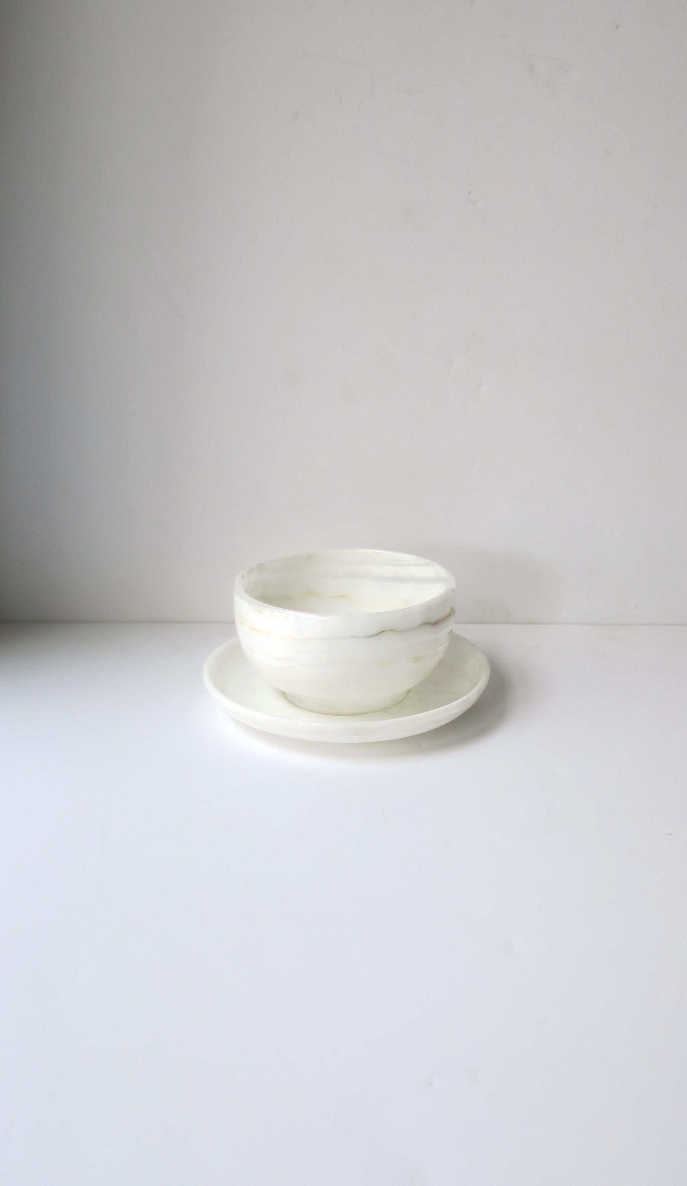 Polished White Onyx Marble Bowl and Saucer