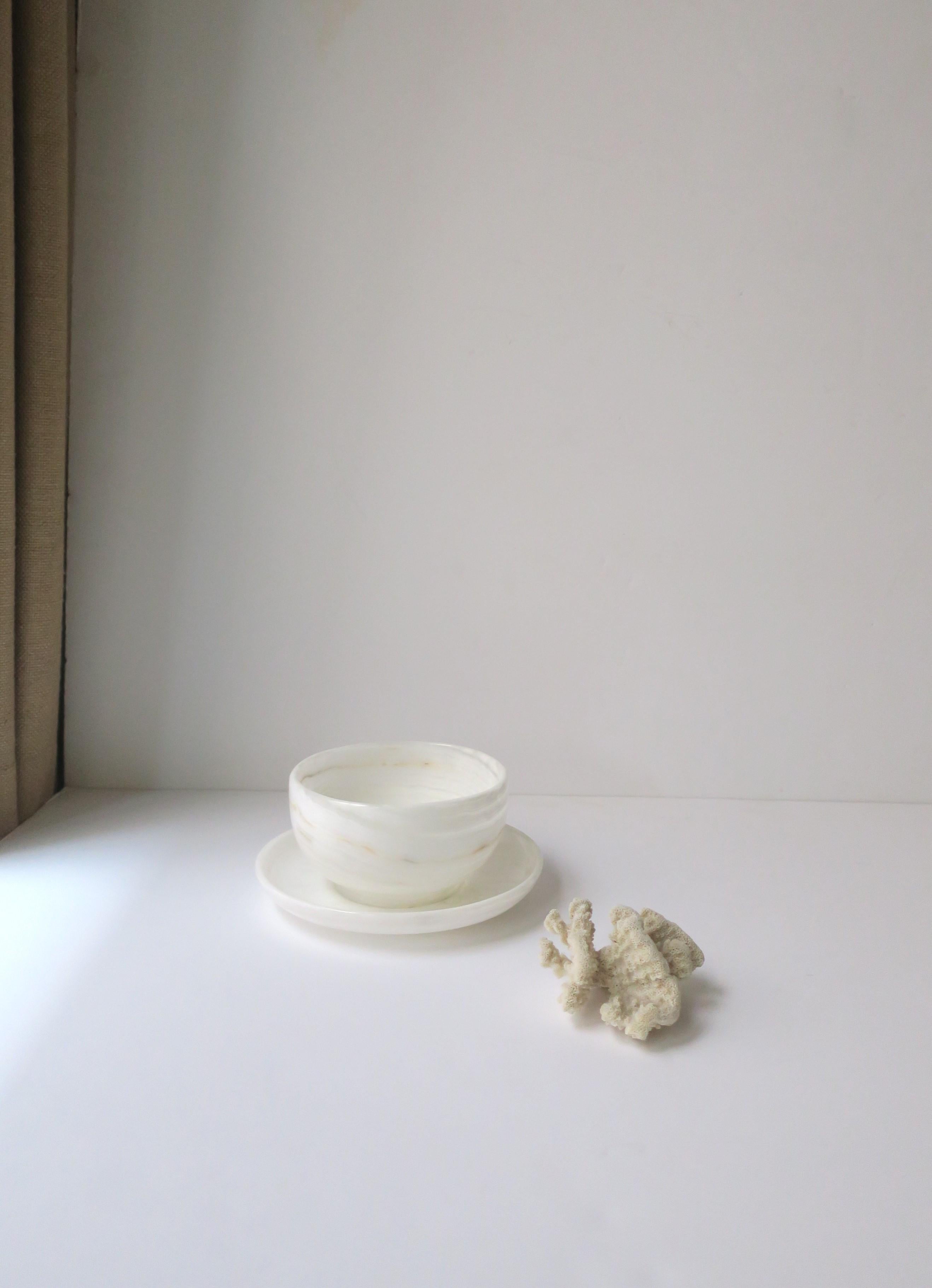Contemporary White Onyx Marble Bowl and Saucer