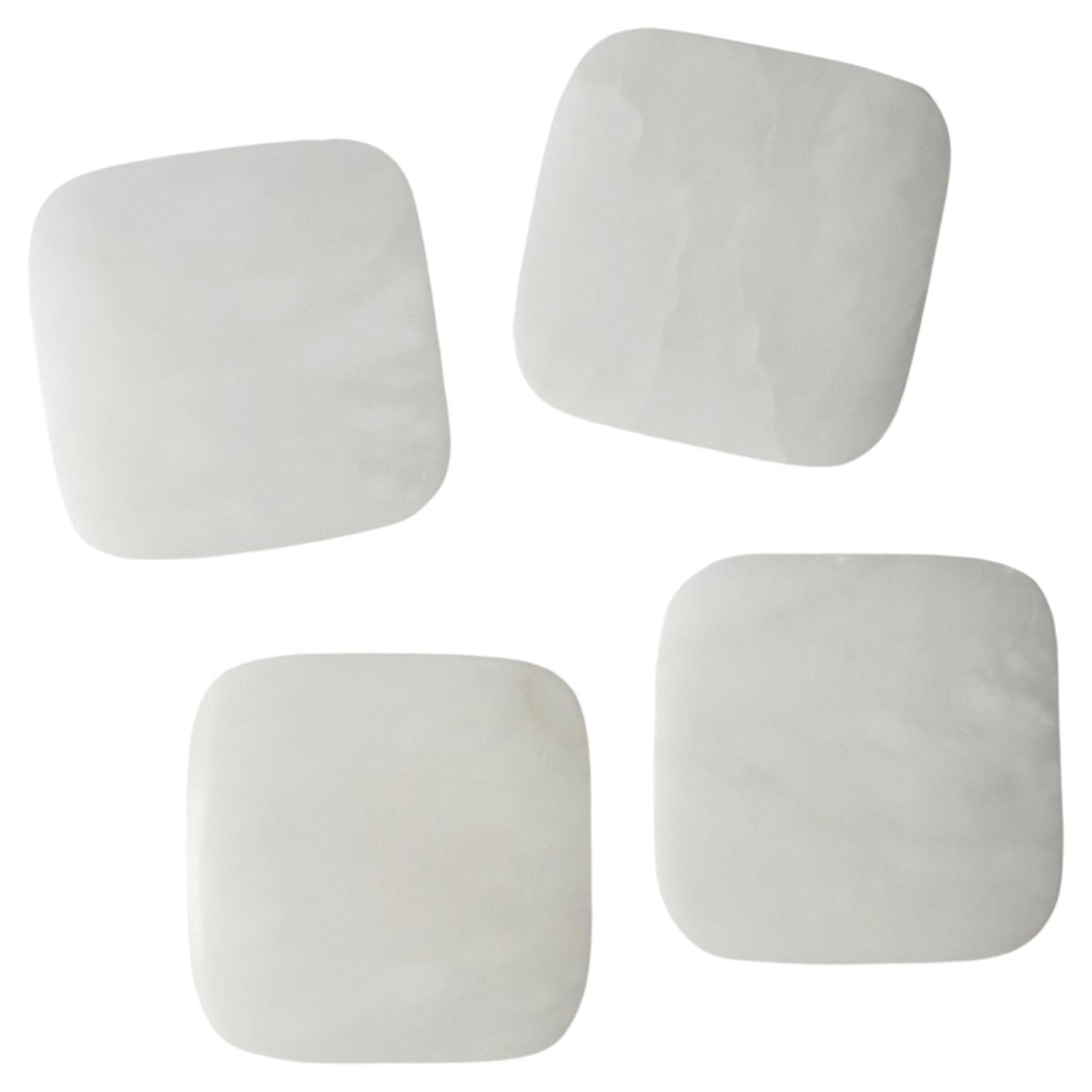 White Onyx Marble Cocktail Drinks Coasters, Set of 4