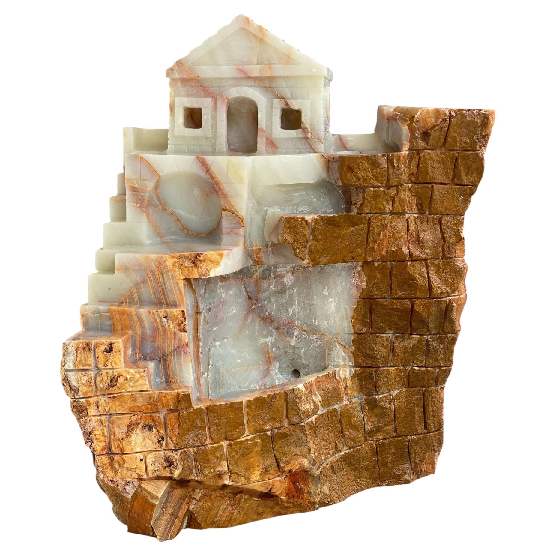 Fuente cascada de mármol ónix - Escultura de piedra tallada a mano Obra de arte de HAAND en venta