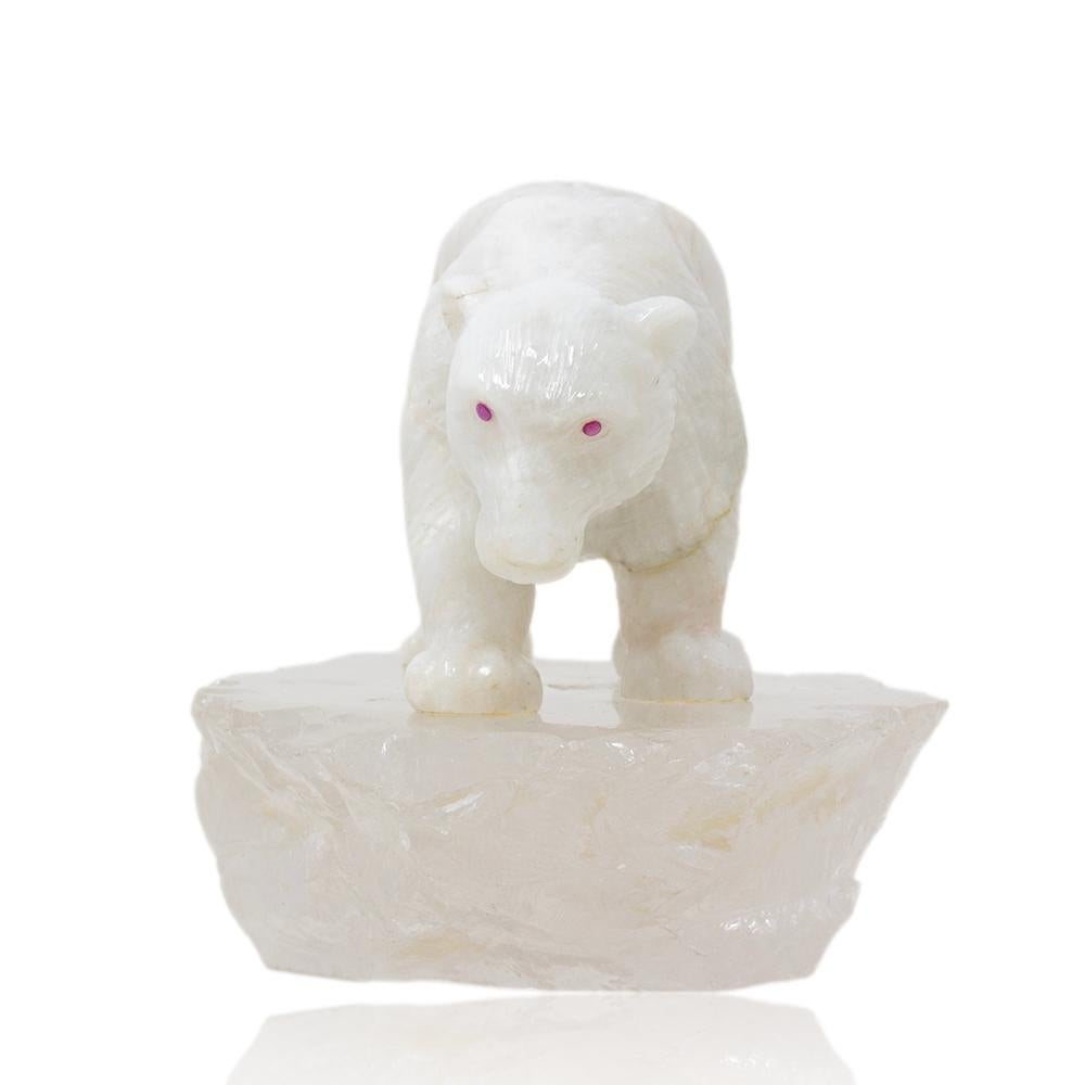 Polar Bear aus weißem Onyx von Alfred Lyndhurst mit Pfau (Faberge-Skulptur 1905-1915) im Angebot 3