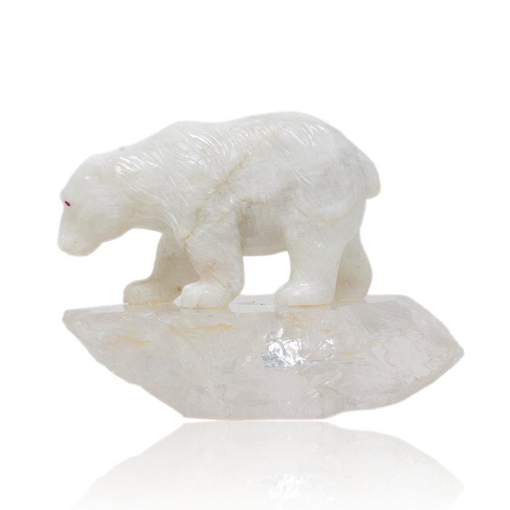 Polar Bear aus weißem Onyx von Alfred Lyndhurst mit Pfau (Faberge-Skulptur 1905-1915) im Angebot 4