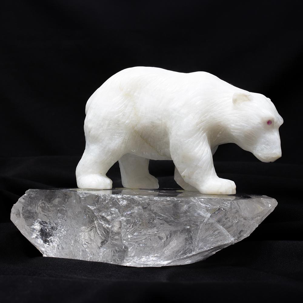 Polar Bear aus weißem Onyx von Alfred Lyndhurst mit Pfau (Faberge-Skulptur 1905-1915) (20. Jahrhundert) im Angebot