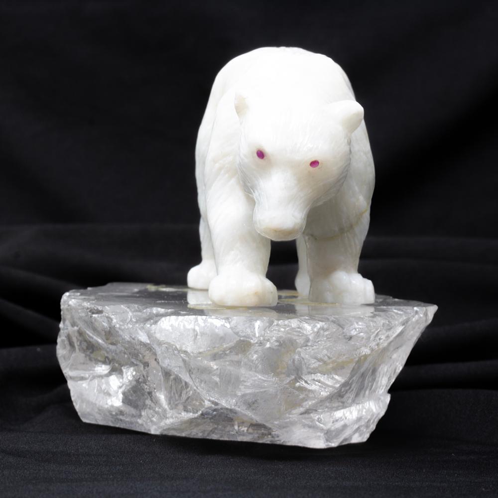 Polar Bear aus weißem Onyx von Alfred Lyndhurst mit Pfau (Faberge-Skulptur 1905-1915) im Angebot 1