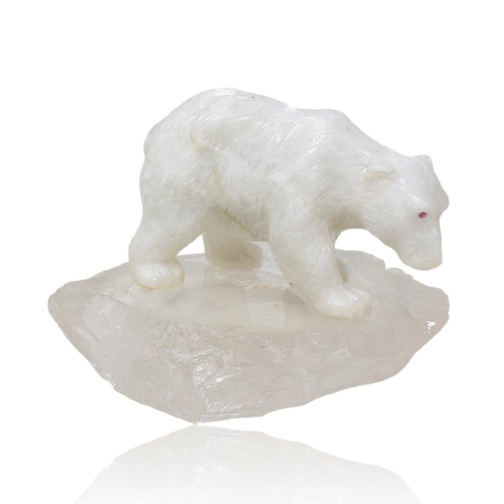 Polar Bear aus weißem Onyx von Alfred Lyndhurst mit Pfau (Faberge-Skulptur 1905-1915) im Angebot 2