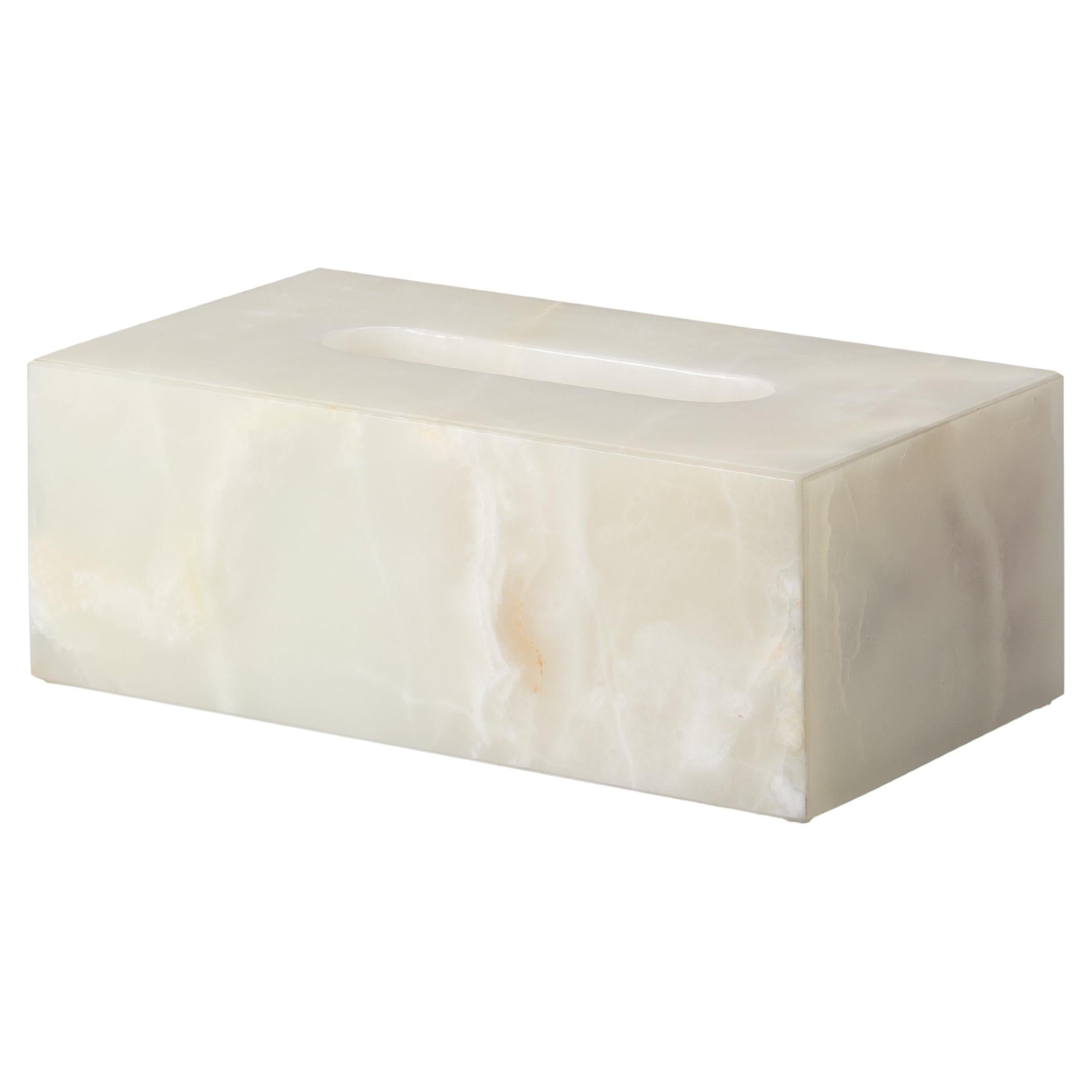 Caja de pañuelos rectangular de ónix blanco en venta