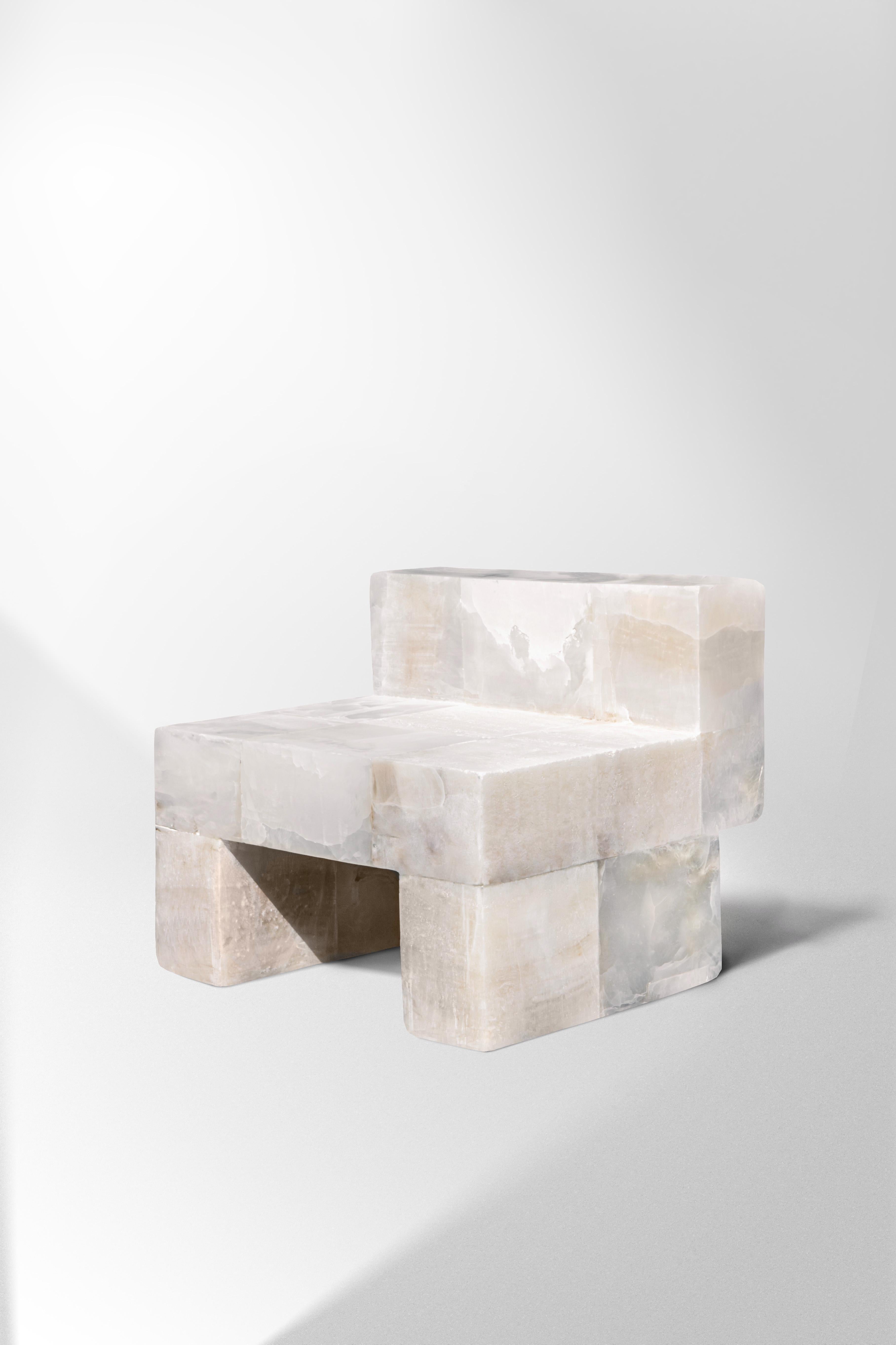 White Onyx Sugar Daddy Chair by Pietro Franceschini
Limited Edition Of 8 Pieces.
Dimensions: D 59 x W 55 x H 50,5 cm.
Materials: White onyx.

Pietro Franceschini is an architect and designer based in New York and Florence. He was educated in Italy,