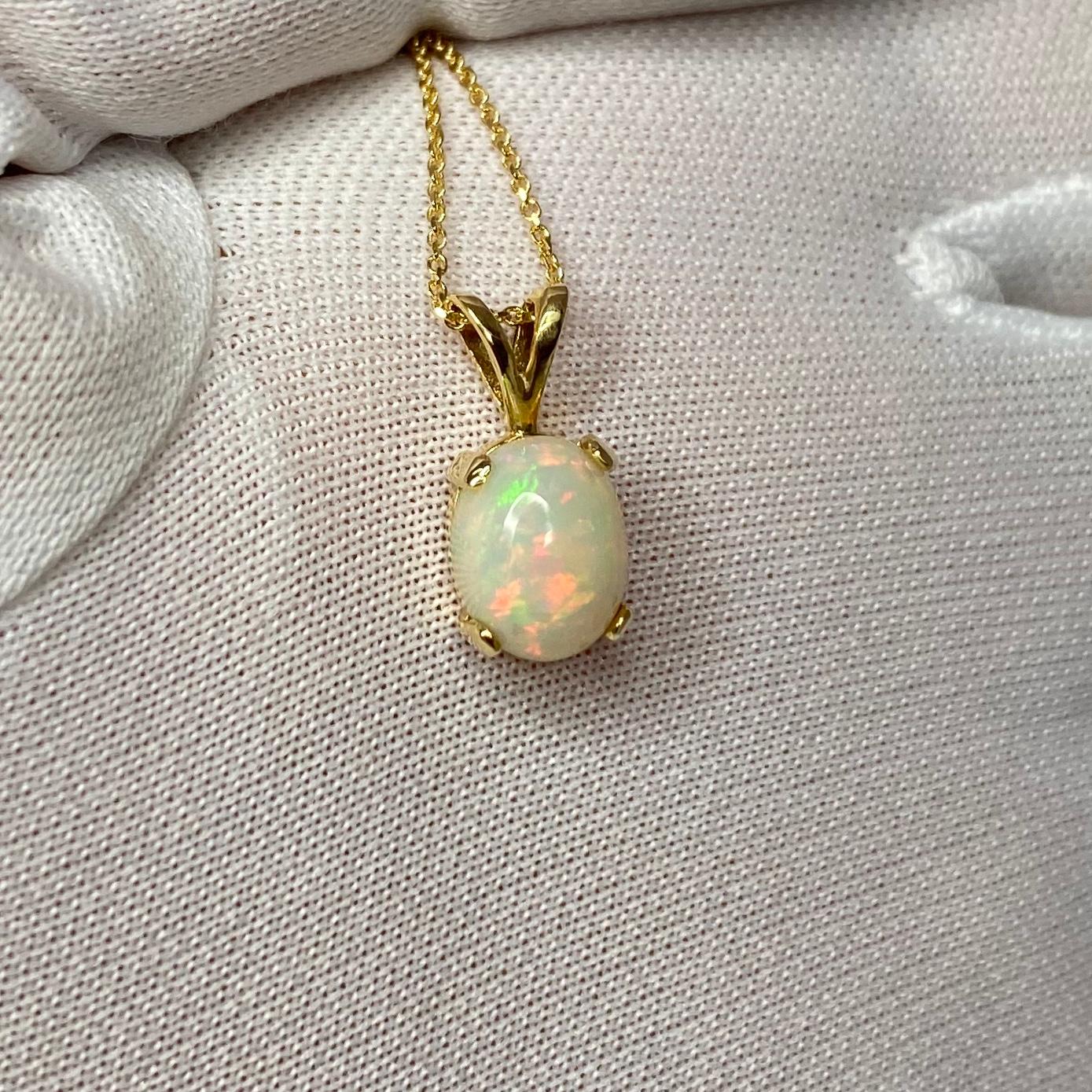 White Opal 1.38 Carat Oval Cabochon Cut Yellow Gold Solitaire Pendant Necklace 1