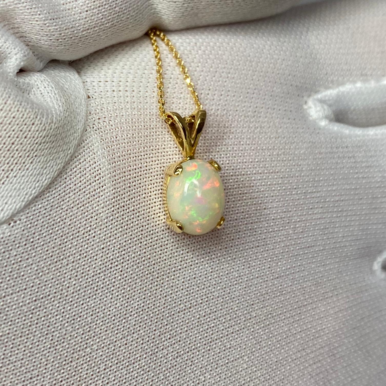 White Opal 1.38 Carat Oval Cabochon Cut Yellow Gold Solitaire Pendant Necklace 2