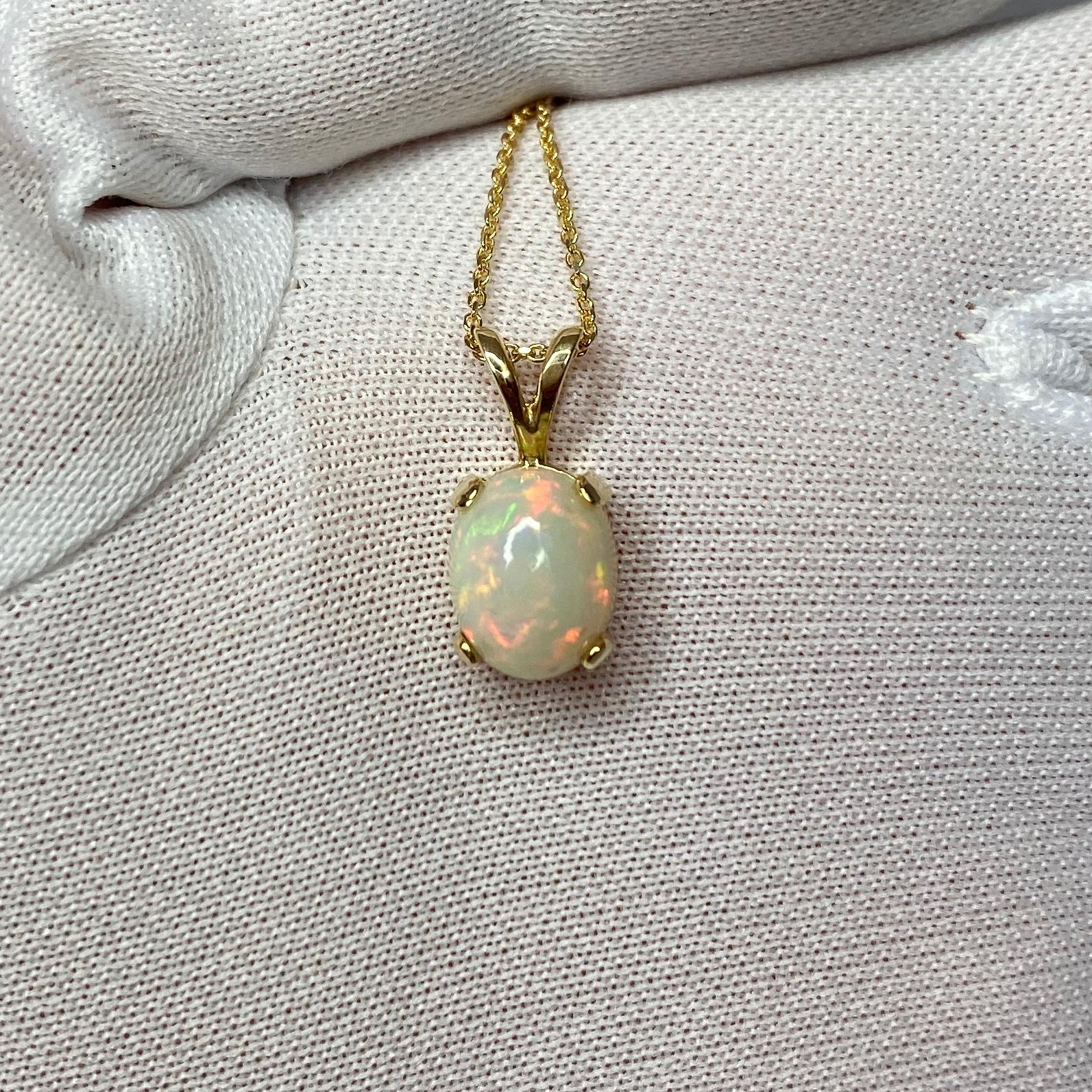 White Opal 1.38 Carat Oval Cabochon Cut Yellow Gold Solitaire Pendant Necklace 4