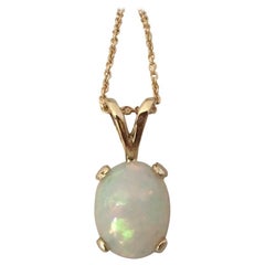 White Opal 1.38 Carat Oval Cabochon Cut Yellow Gold Solitaire Pendant Necklace