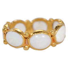 White Opal 22 Karat-21 Karat Gold Bezel Band Fashion Ring One-Of-A-Kind