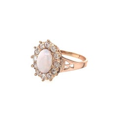 White Opal and Diamond 14K Yellow Gold Ring, circa 1960s