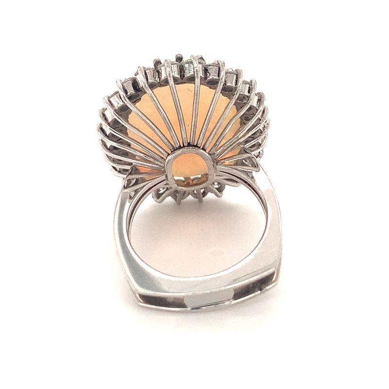 Cabochon White Opal and Diamond 18K White Gold Ring, circa 1970s For Sale