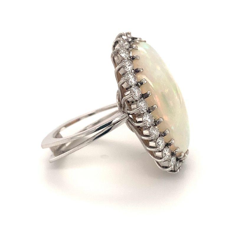 White Opal and Diamond 18K White Gold Ring, circa 1970s In Good Condition For Sale In Beverly Hills, CA